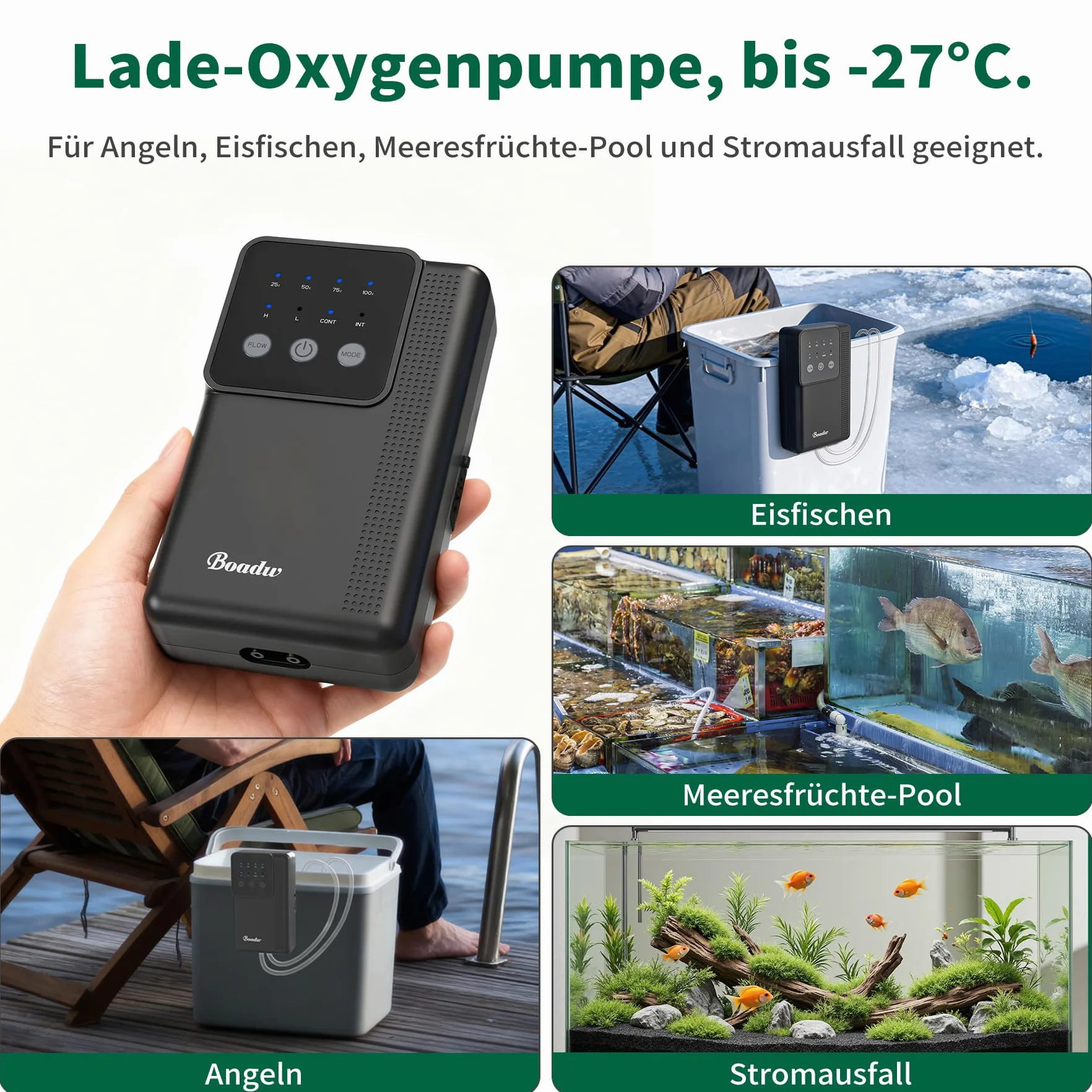Pompe à air rechargeable pour aquarium 2200 mAh 4400 mAh batterie extérieur coupure courant
