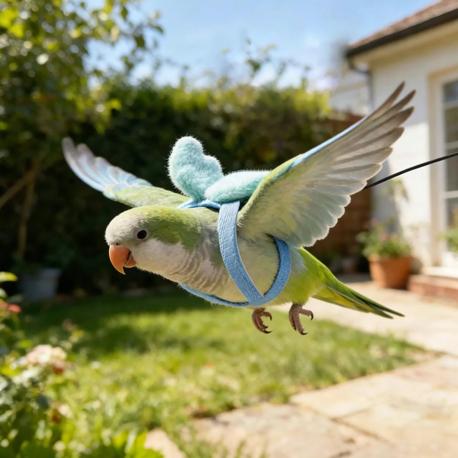 Harnais et Laisse Réglables pour Perroquets – Légère Laisse de vol élastique Anti-Morsure pour Promenade et Dressage (Bleu, S)