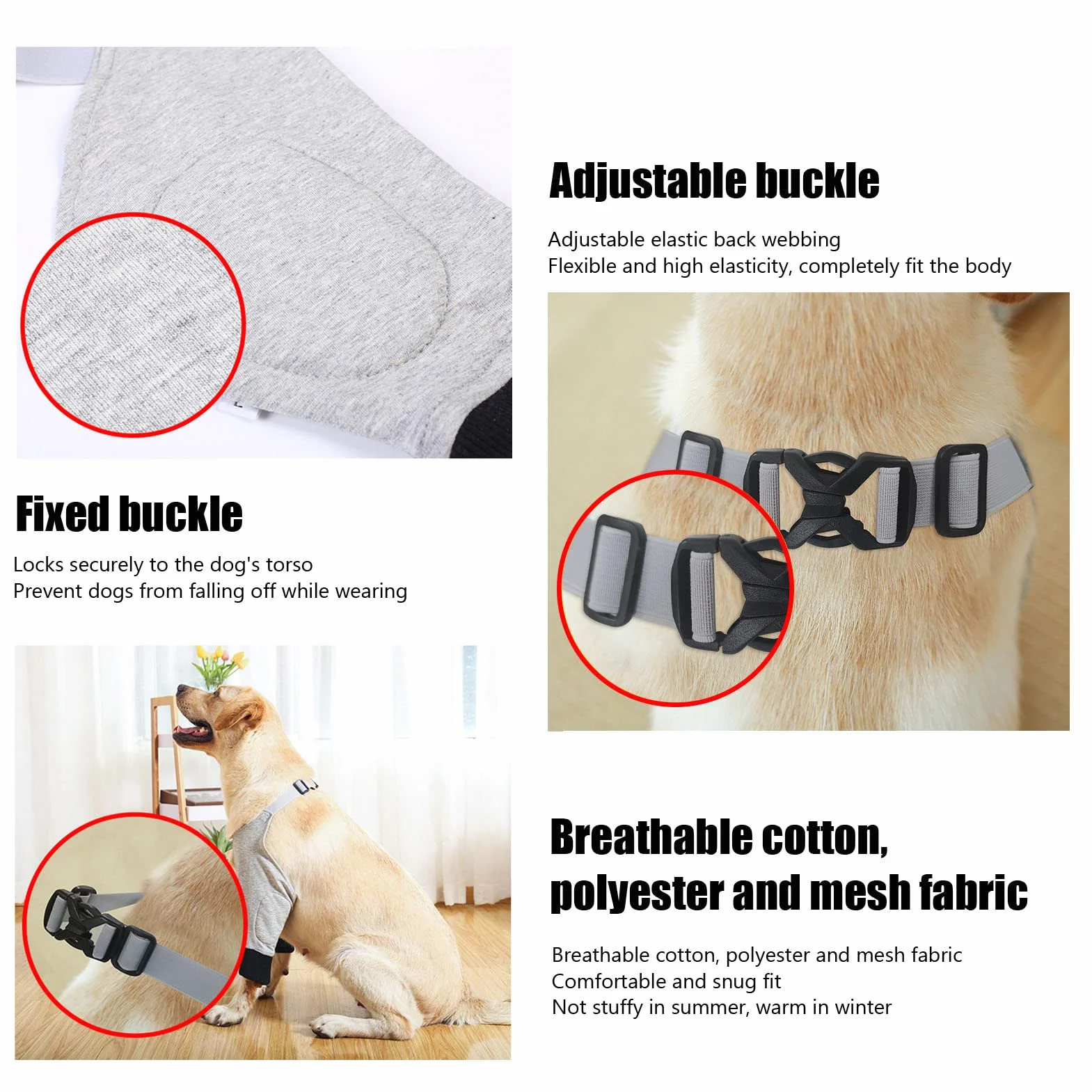Protège-coude Chien Respirant Réglable Chauffant Articulations Manchon Jambe Avant Coton Polyester Gris Noir L