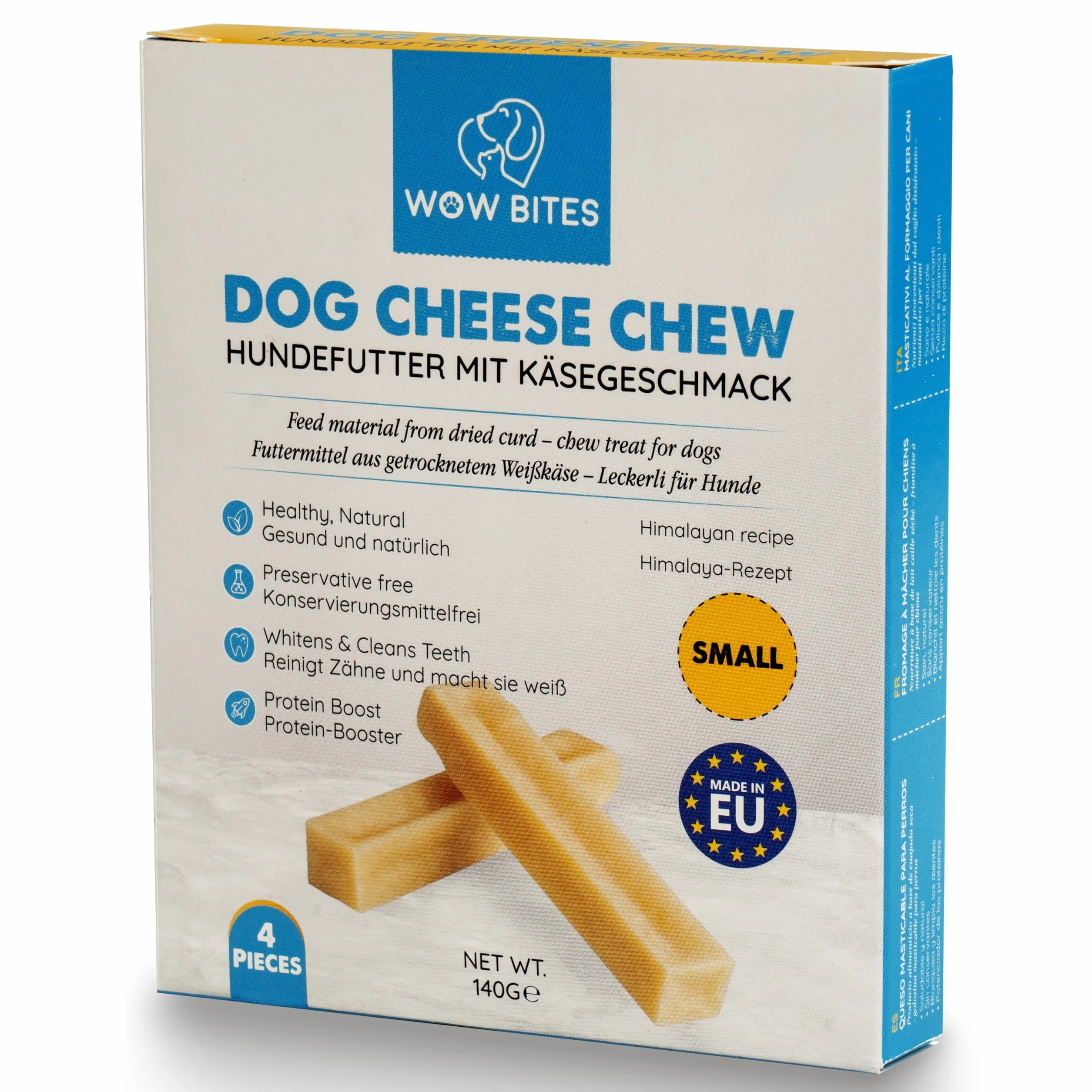 WOW BITES Os à mâcher au Fromage pour Chiens – Friandises Longue durée Lait Naturel 140 g Lot de 4 Taille S
