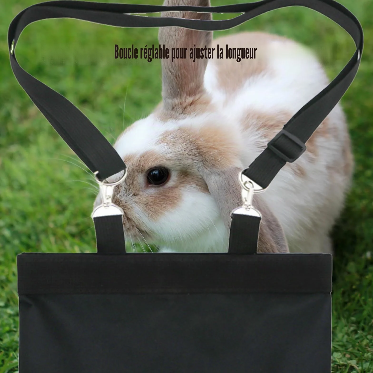 Sac à Foin pour Lapin, Distributeur Automatique Suspendu avec 4 Fenêtres, Noir