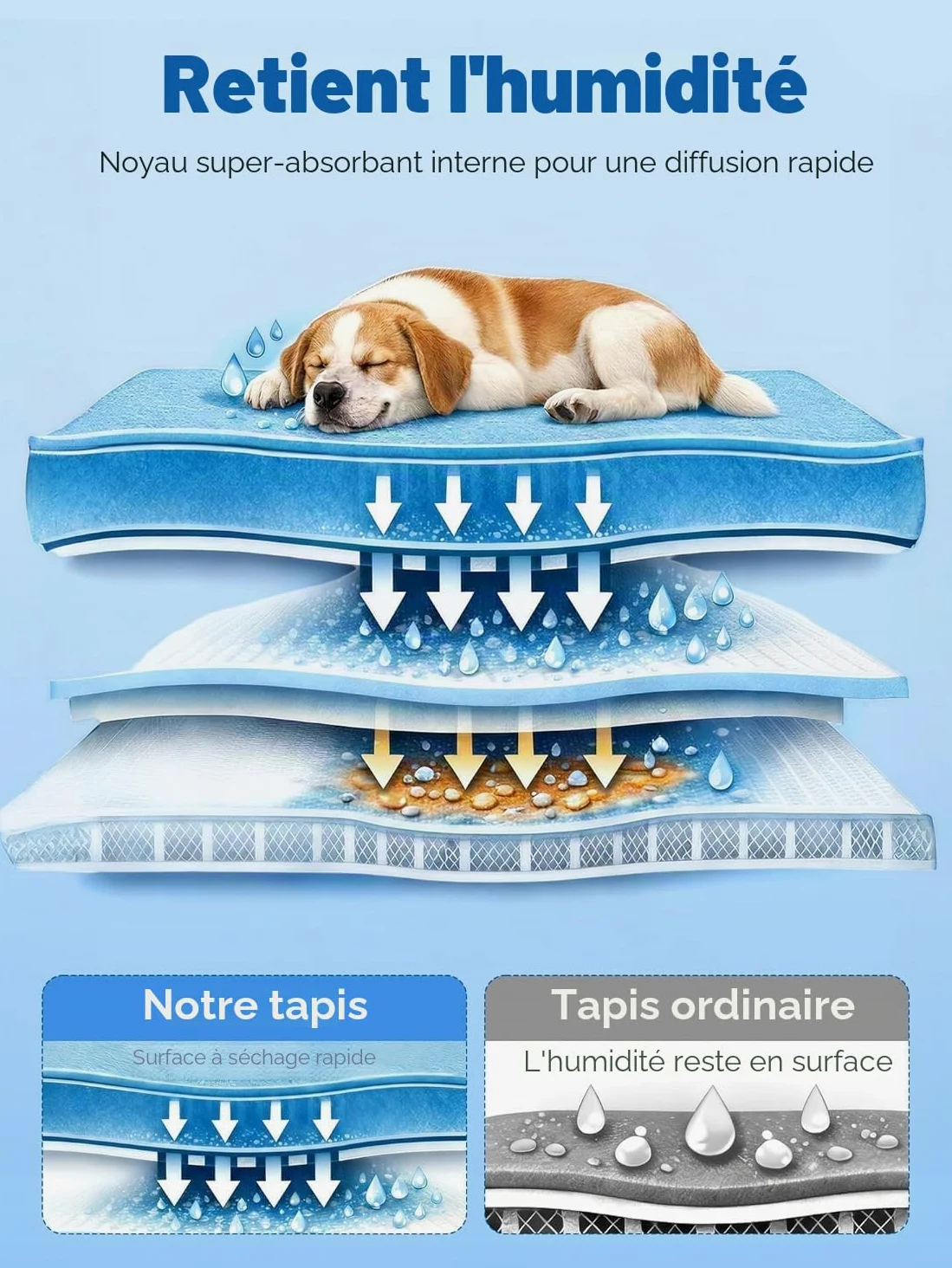 Rywell Tapis Rafraichissant Chien 110X80cm, Absorbe Rapidement l'eau(Bleu) | Technologie de Refroidissement Arc-Chill 3.0(Q-Max>0.5); Thermochromique; OEKO-TEX; Imperméable;Antidérapant;Lavable;Portable