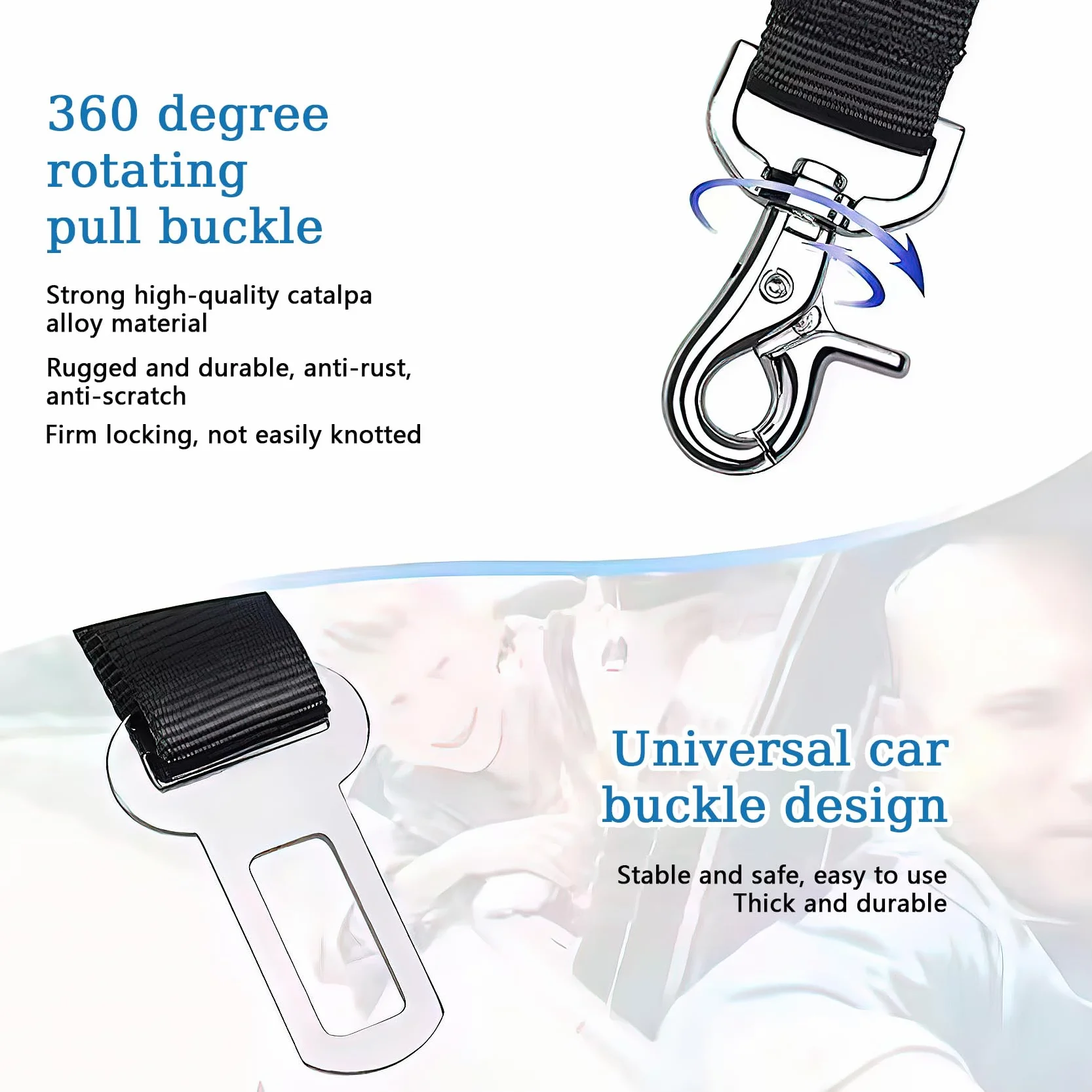 2pcs Ceinture de Sécurité pour Chien,Harnais Universel avec Mousqueton,Absorption des Chocs,Réglable,Noir,pour Tous Les Chiens et Chats