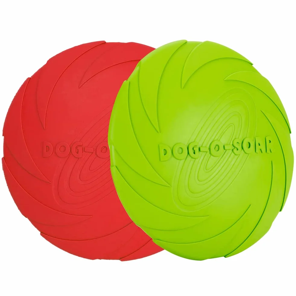 Lot de 2 Disques Volants pour Chien en Caoutchouc Naturel 18 cm Terre et Eau Vert Rouge