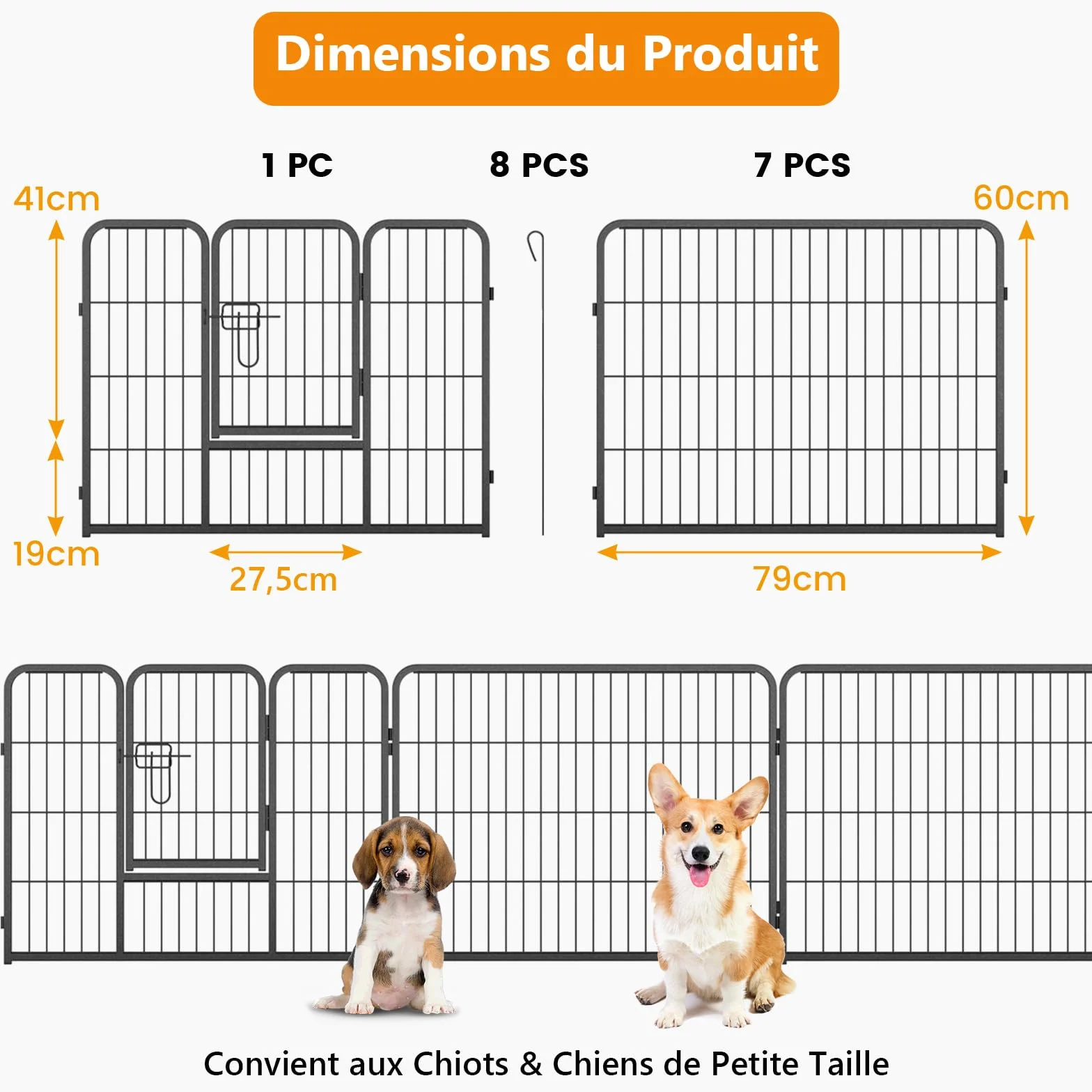 GOPLUS Parc pour Chien 8 Panneaux, Enclos Pliable Métal avec Porte verrouillable 80x60cm