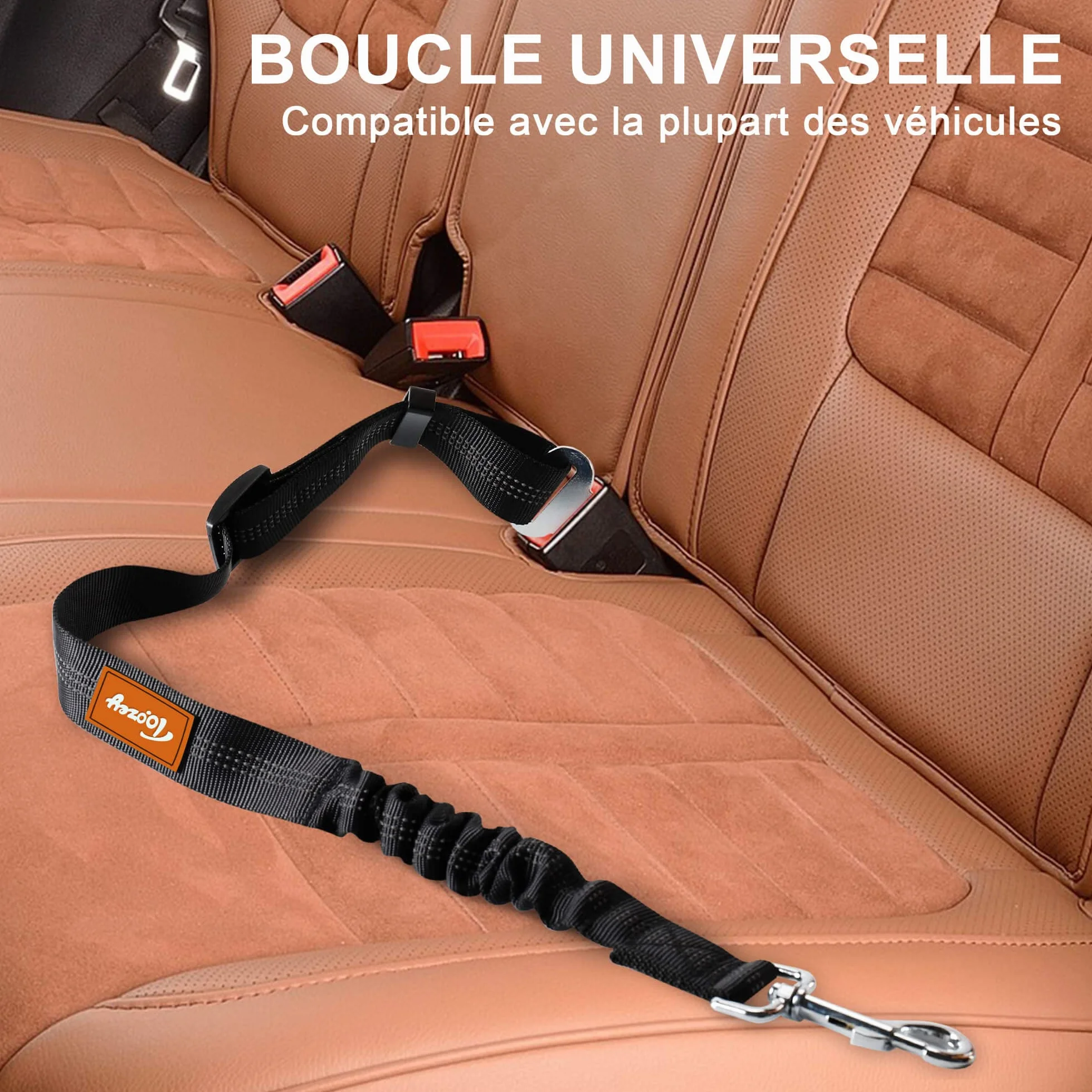 Toozey Sangle de sécurité pour Chien avec système d'absorption des Chocs et Mousqueton Solide réglable pour Chien et Chat