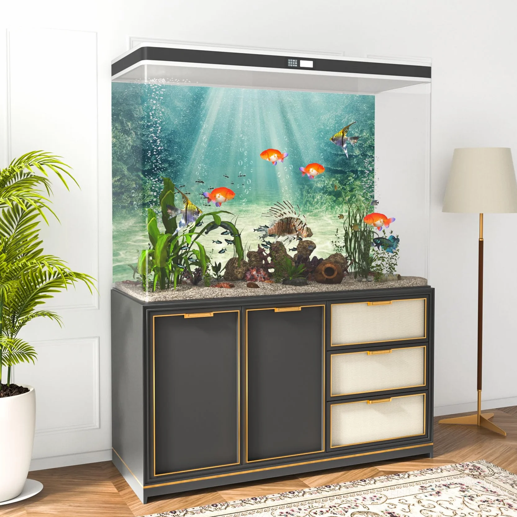 Fond d'aquarium 120x46cm Plante Aquatique Vinyle Toile de Fond Océan
