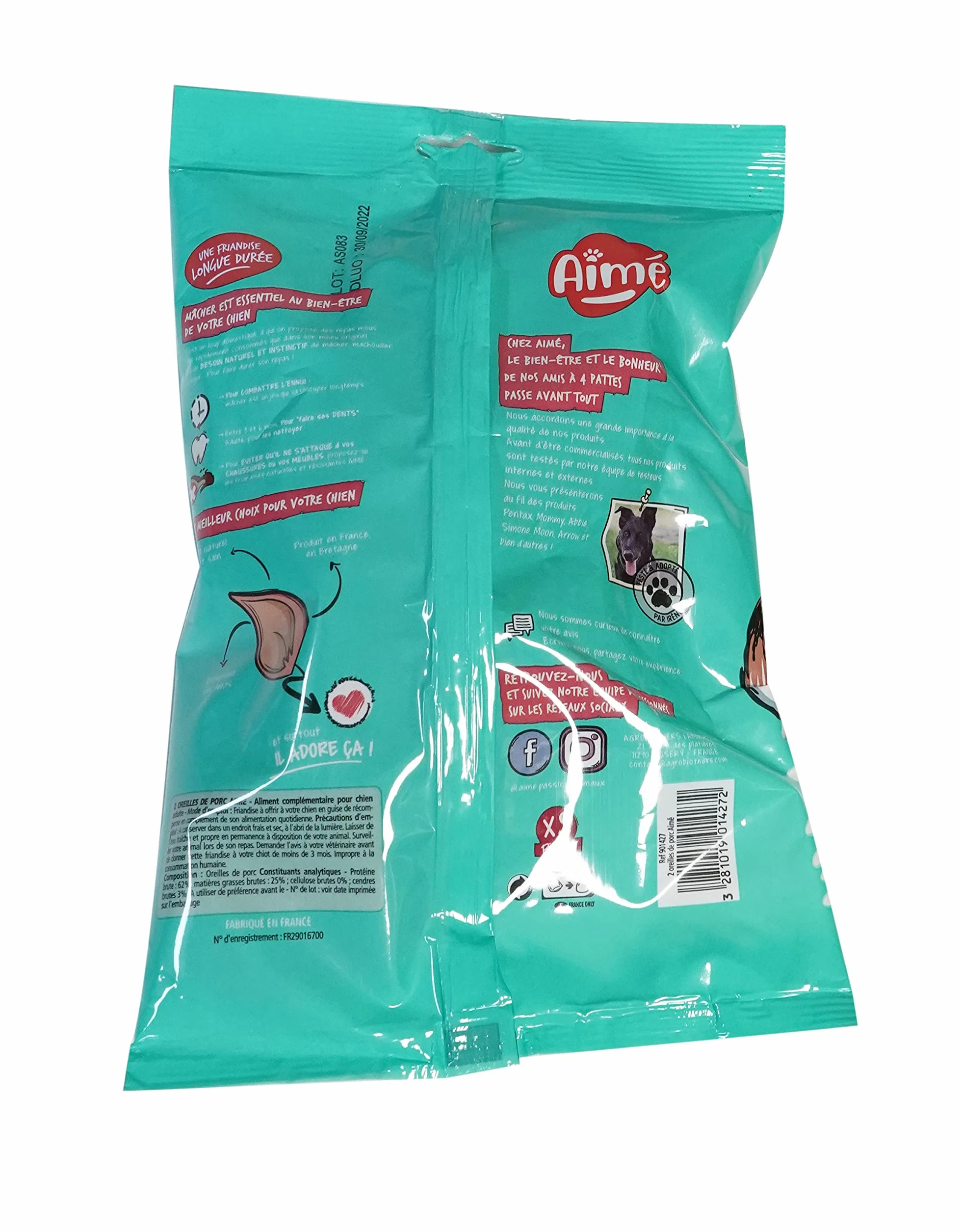 Aimé Friandises pour Chien Oreilles de Porc Naturelles sans Conservateur ni Colorant X2