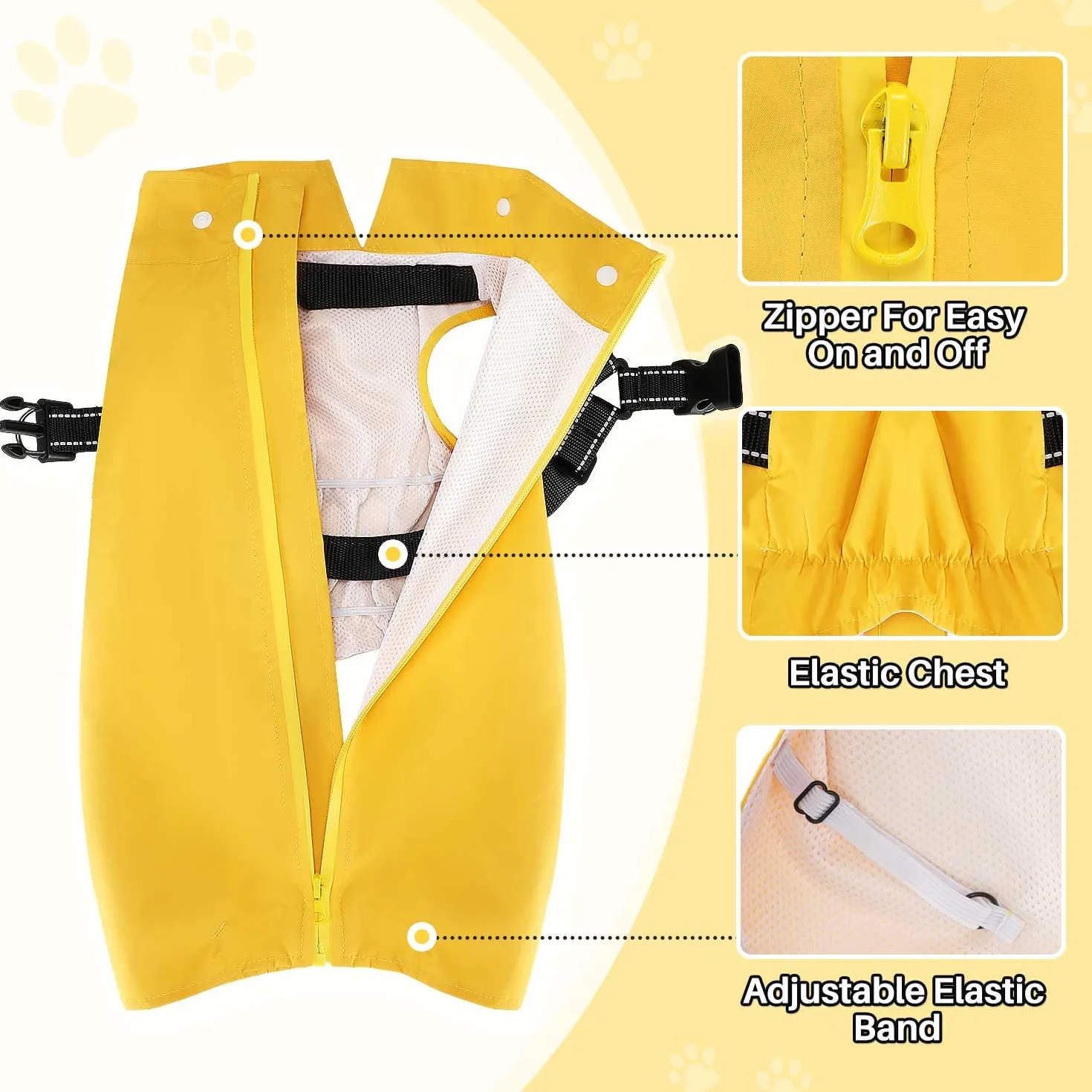 SlowTon Imperméable pour Chien - Manteau de Pluie pour Chien avec Harnais de Poitrine, Capuche Amovible, Veste de Pluie imperméable à Fermeture éclair, Poncho de Pluie pour Chien sans Manches avec