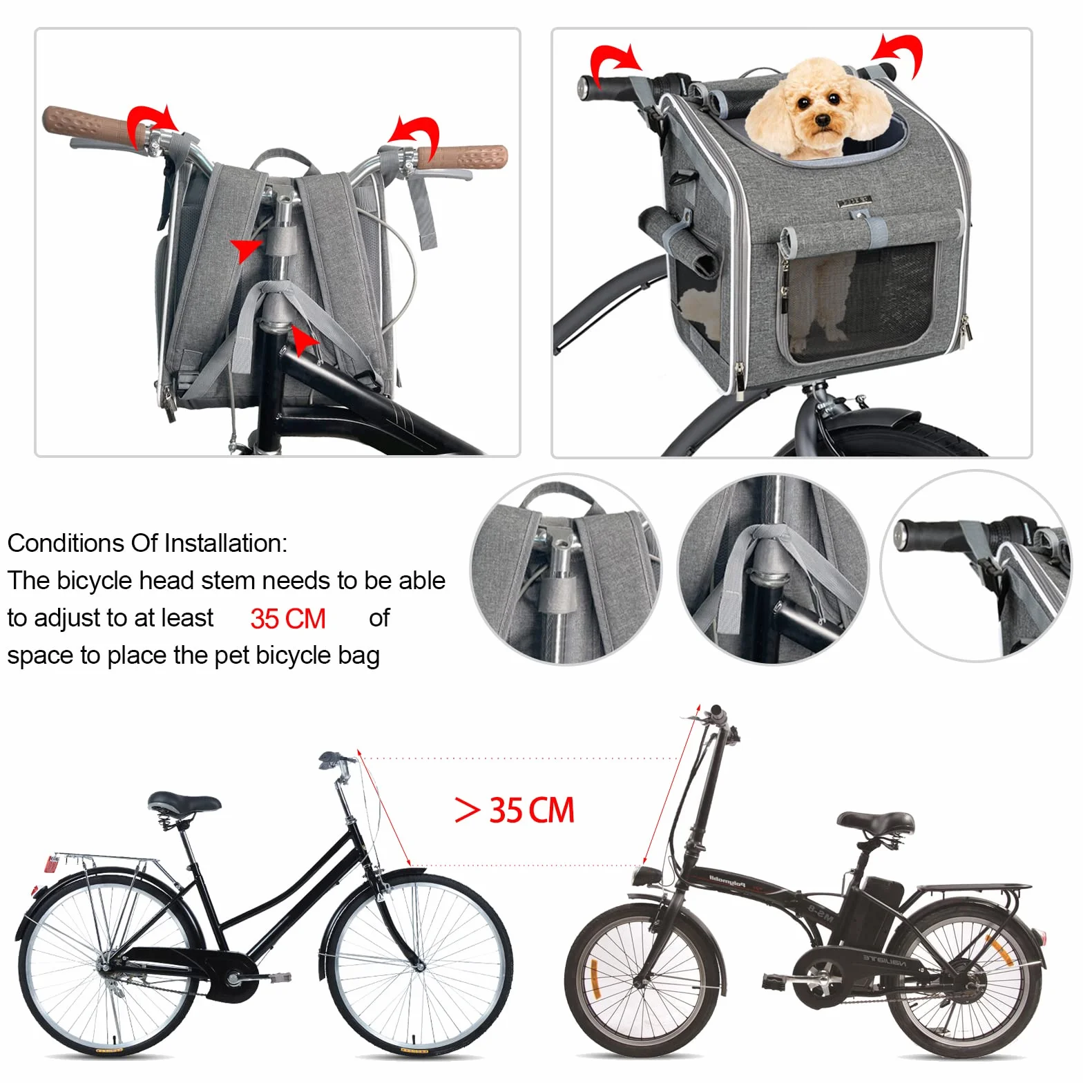 Panier de vélo extensible et souple 4 portes ouvertes fenêtres maille pour petits chiens chats chiots Gris