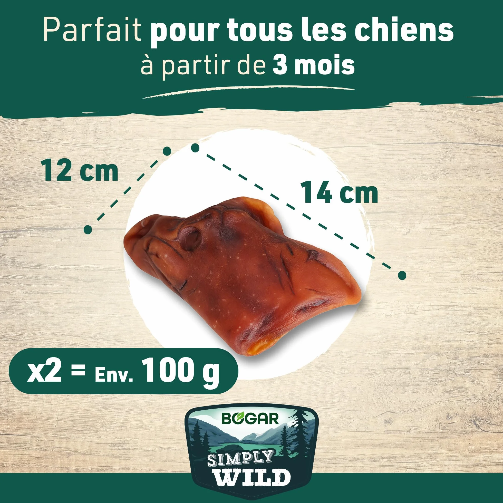 Bogar Simply Wild Friandises pour Chien Oreilles de Porc 100% Porc Séché 2x