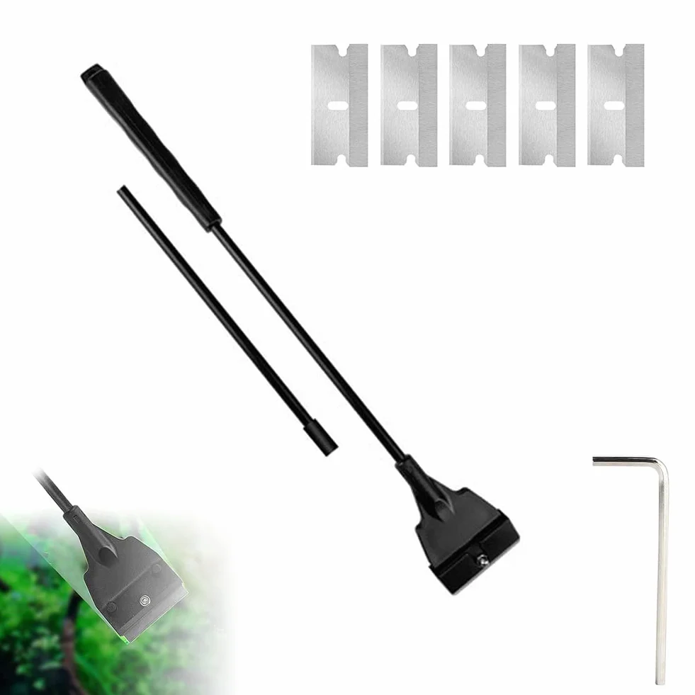Kiuiom Nettoyeur de Grattoir Algues pour Aquarium, 30-51cm Racloir avec Tige Amovible et 5 Lames