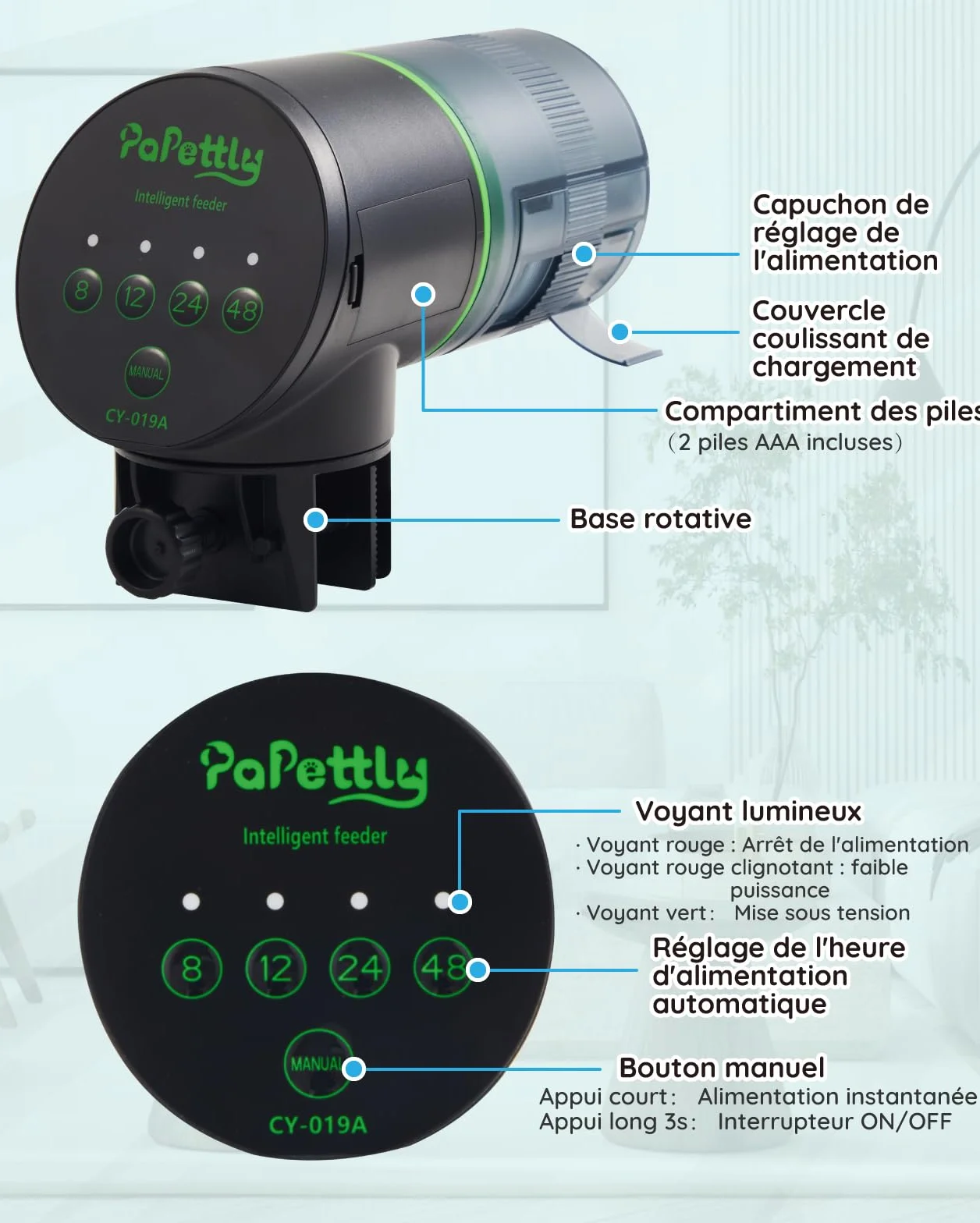 Distributeur automatique de nourriture pour poissons d'aquarium 200 ml avec piles AAA incluses