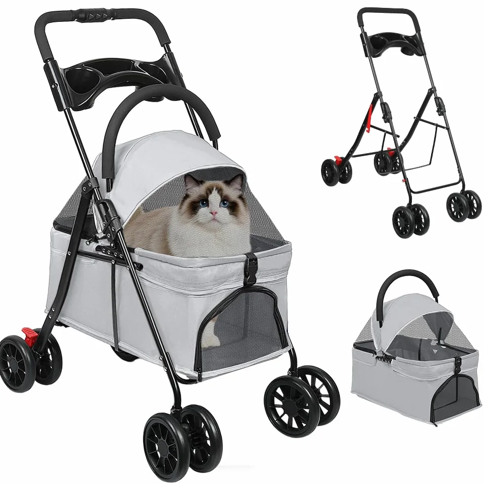 Poussette Chien 3-en-1 Pliable pour Petit Chien Chat jusqu'à 25 kg Roues 360° Résistant à l'Usure