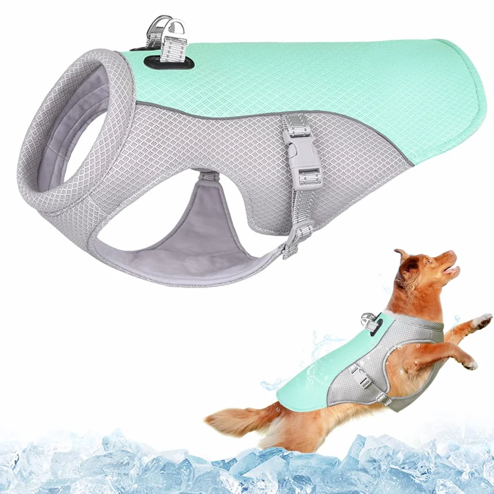 Gilet de Refroidissement pour Chien en Maille Respirante Réglable Manteau d'été (L, Bleu)