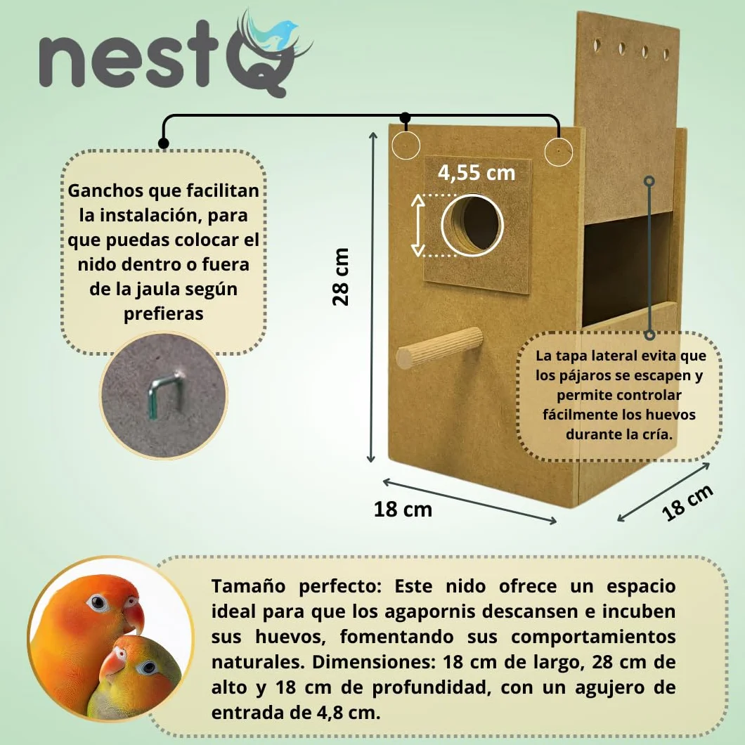 Nid Vertical pour Agapornis Inséparables, Abri d'élevage en Bois 28x18x18 cm