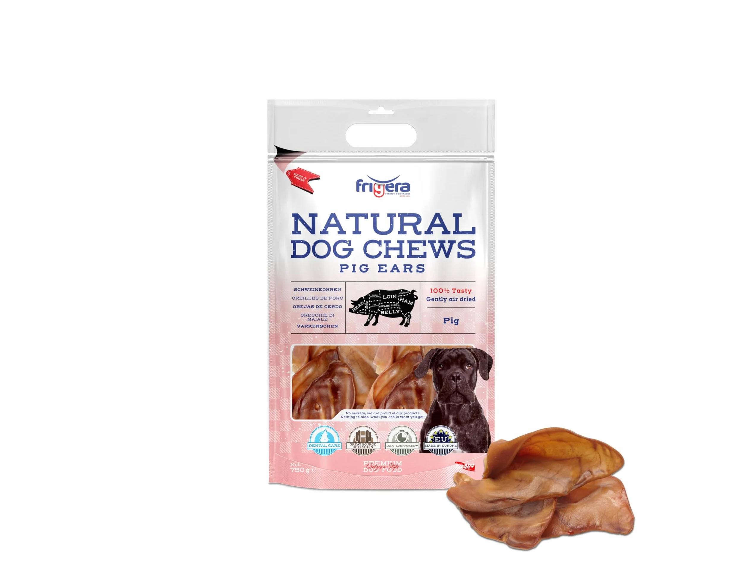 Frigera Oreilles de Porc 750g Friandises Naturelles pour Chiens Riches en protéines
