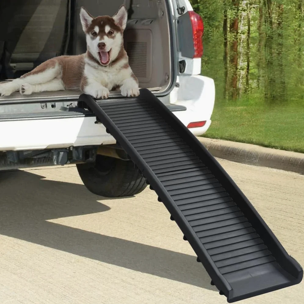 Rampe de Voiture Pliable pour Chiens Noir en polypropylène 155,5x40x15,5 cm légère Portable antidérapante pour Animaux âgés blessés arthrose Aide accès Voiture SUV Camping-Car