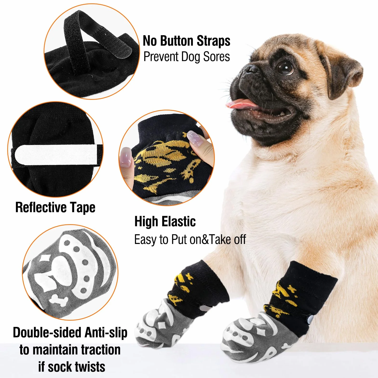 Chaussettes antidérapantes pour Chien avec Double Face, Protection Pattes, Contrôle Traction Sols Bois Dur (S)