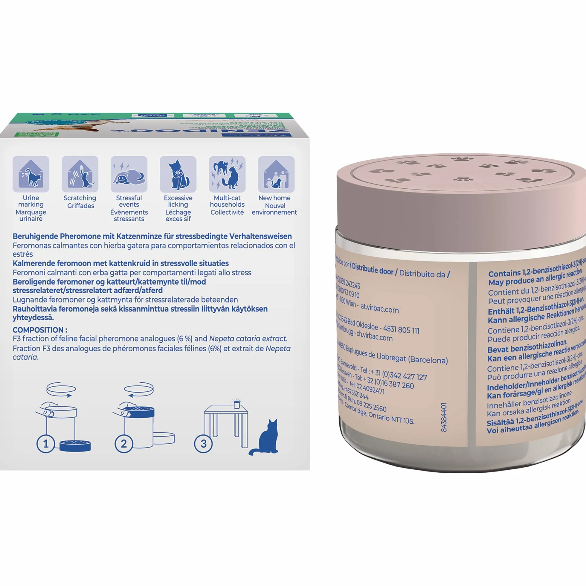 Virbac Gel Diffuseur à Base de Phéromones Chat et Herbe à Chat - 2 Mois d'action - sans Électricité