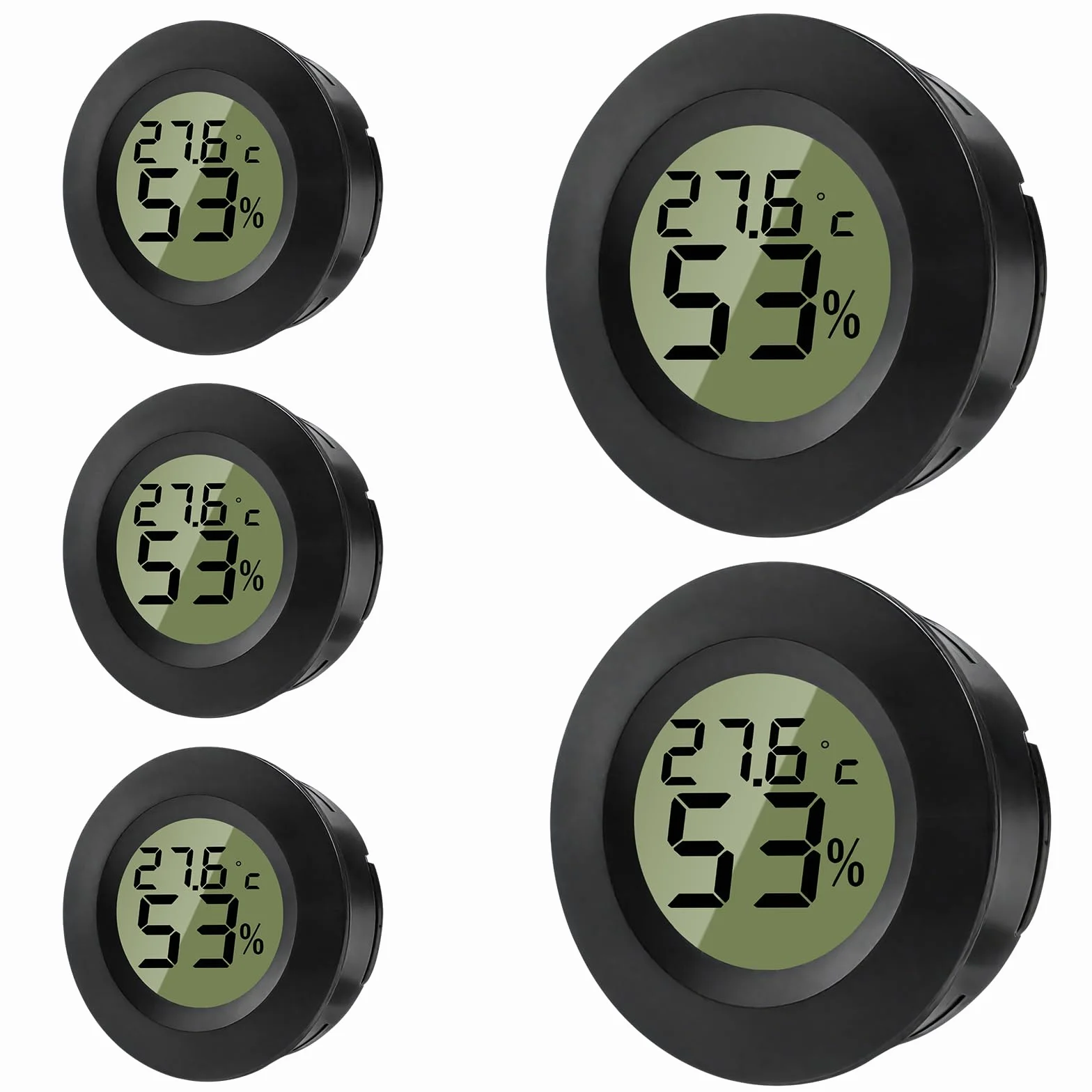 Lot de 5 thermomètres hygromètres numériques ronds, capteurs humidité et température, pour intérieur, serres, terrariums, valises de guitare, caves à cigares, incubateurs et verre