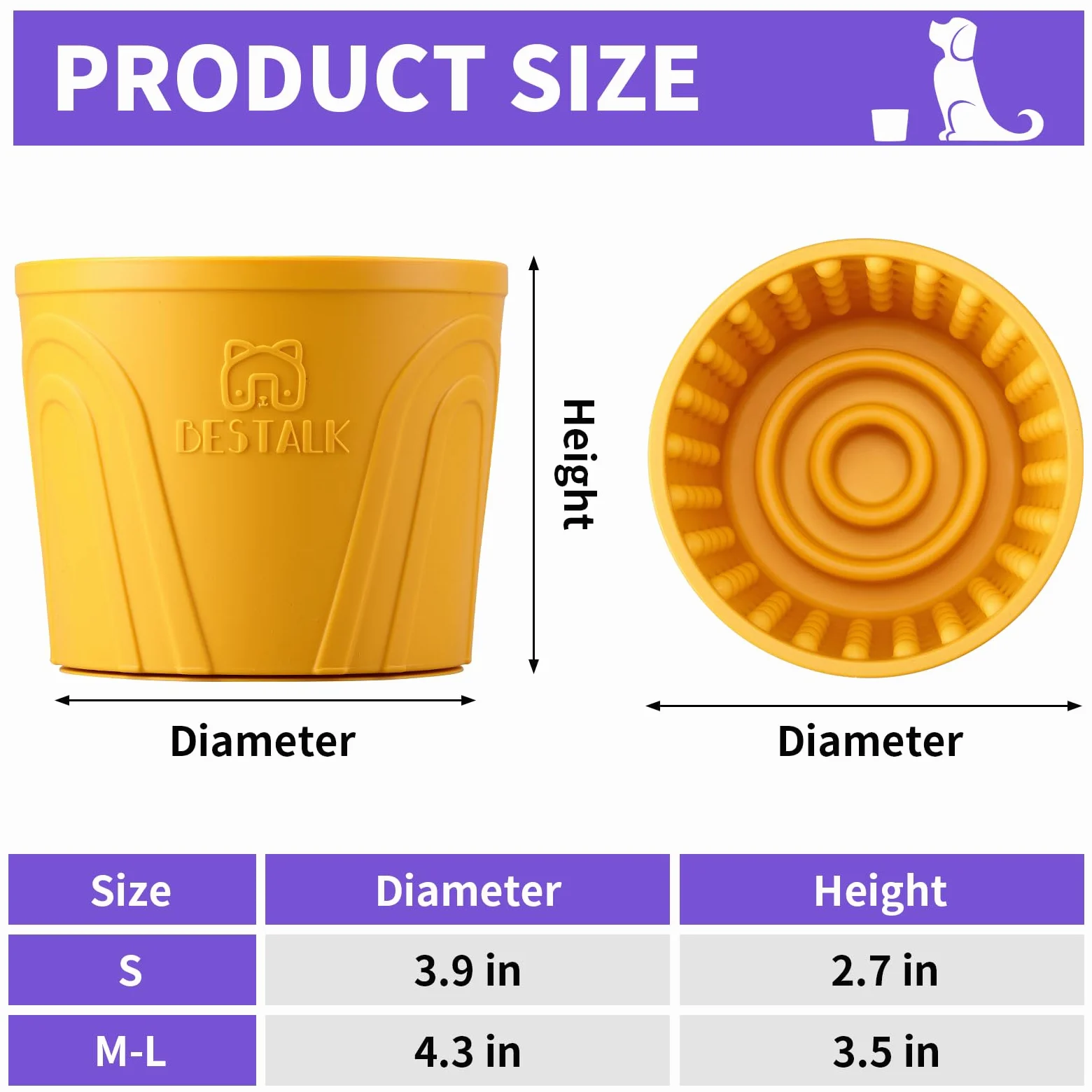 Gamelle à lécher pour chien - Soulage l'anxiété - Distributeur de friandises - Antidérapant - Pour chiens de petite, moyenne et grande race, silicone sans BPA (jaune, taille M-L)