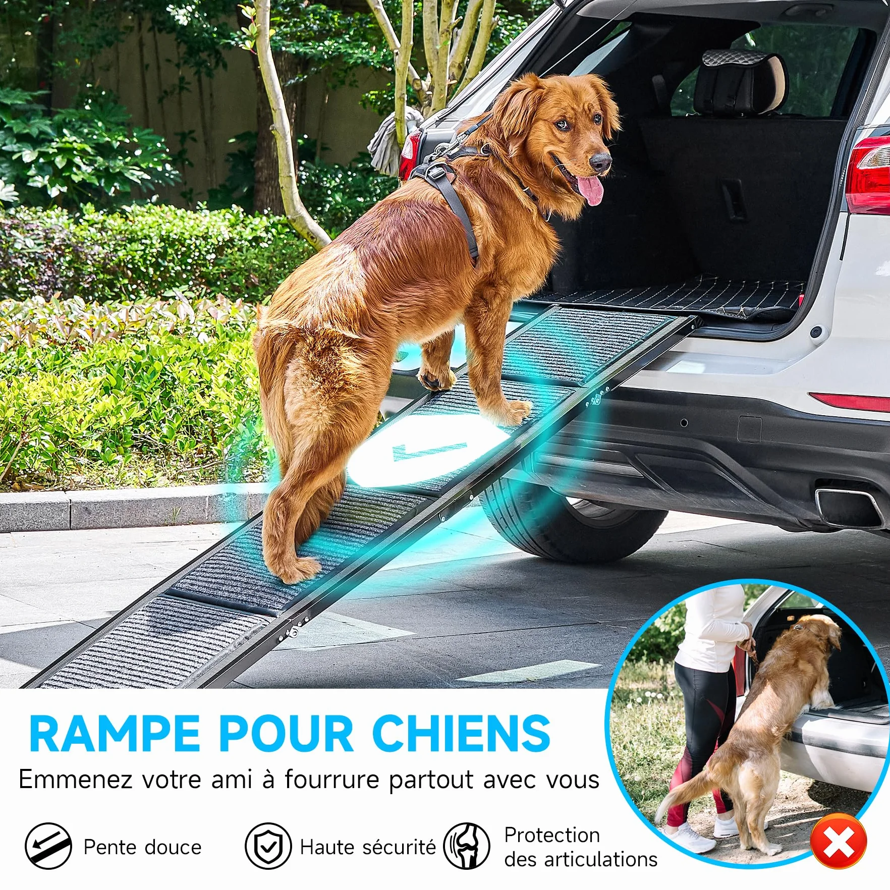 CO-Z 160×44 cm Rampe pour Chien Voiture Pliable Capacité 90 kg Surface Antidérapante Escalier Rampe D'accès Voiture pour Chiens Portable pour Animaux Grand Chien Chat Intérieure Extérieure