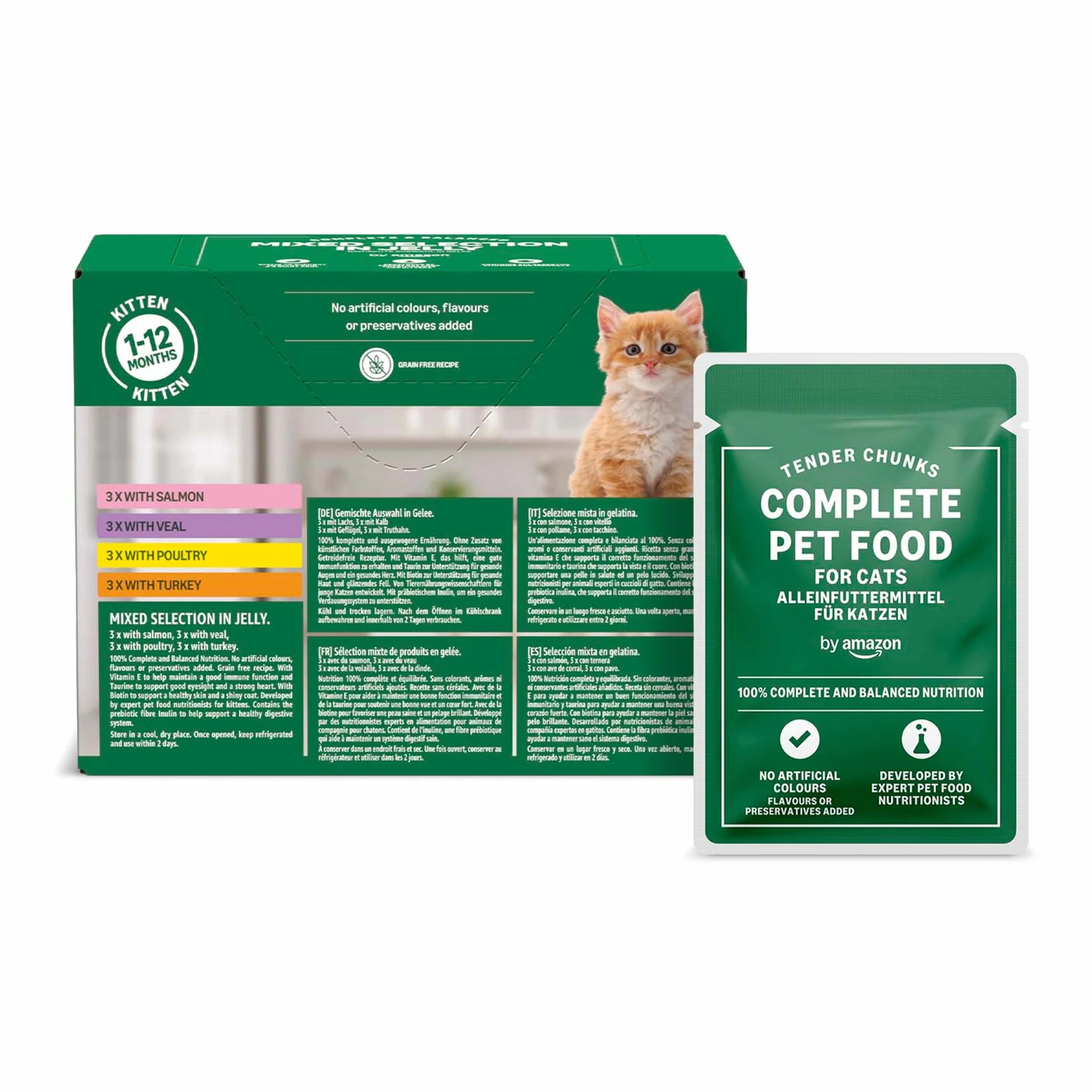 Aliment complet pour chatons by Amazon, Sélection mixte en gelée, 1.2kg (12 sachets de 100g)