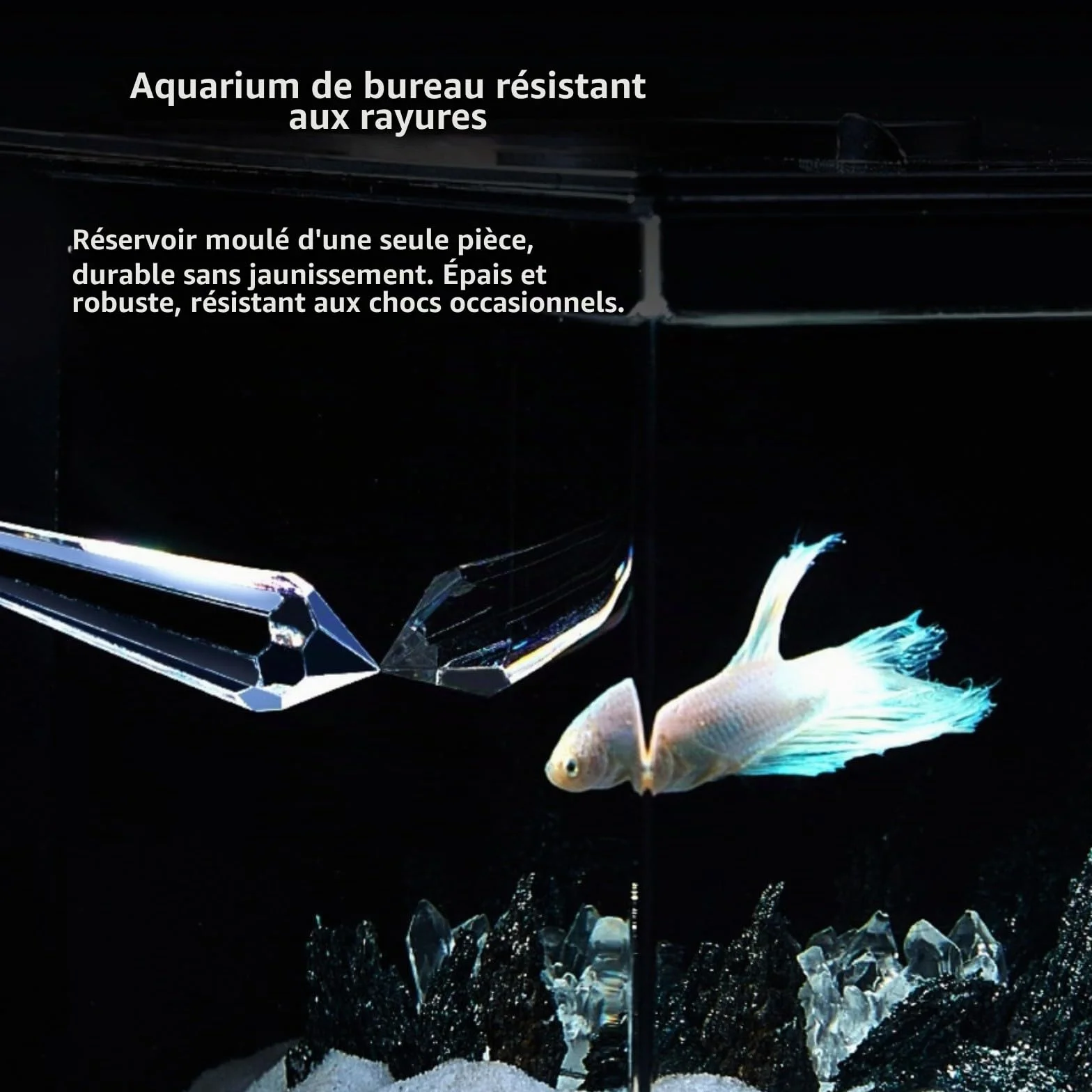 Aquarium de table avec filtre latéral, filtration améliorant l'oxygène, pompe de débit 160 l/h, luminosité réglable à 10 niveaux et éclairage LED (S)