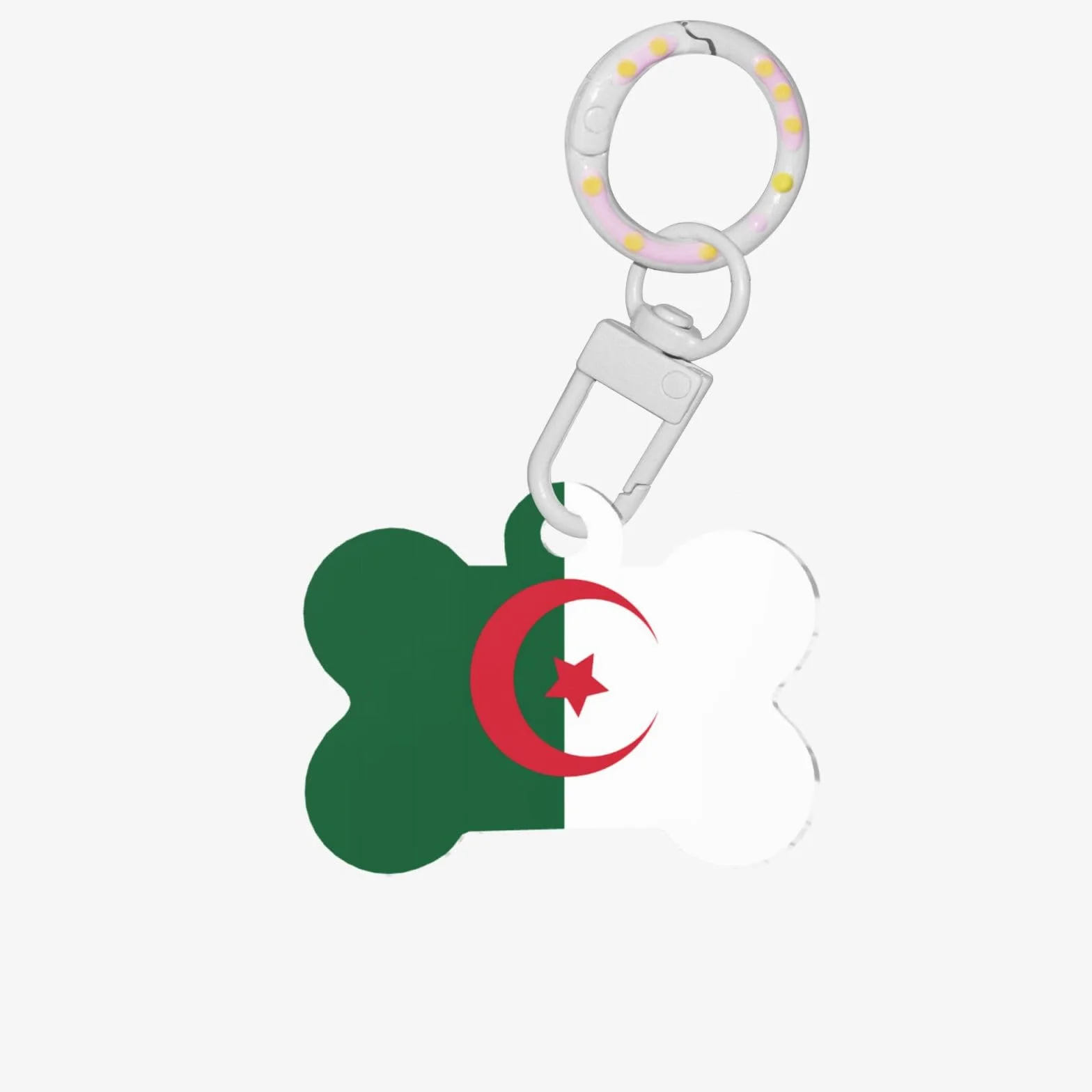 Médaille d'identification pour animal de compagnie avec drapeau de l'Algérie – Médaille d'identification en acrylique en forme d'os pour chien et chat de taille moyenne