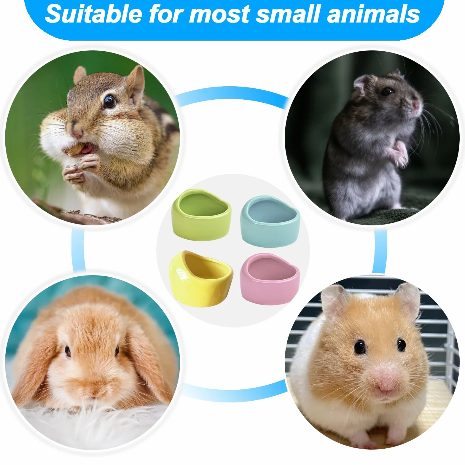 Gamelle anti-morsure pour hamsters et cochons d'Inde - Lot de 4 bols en céramique