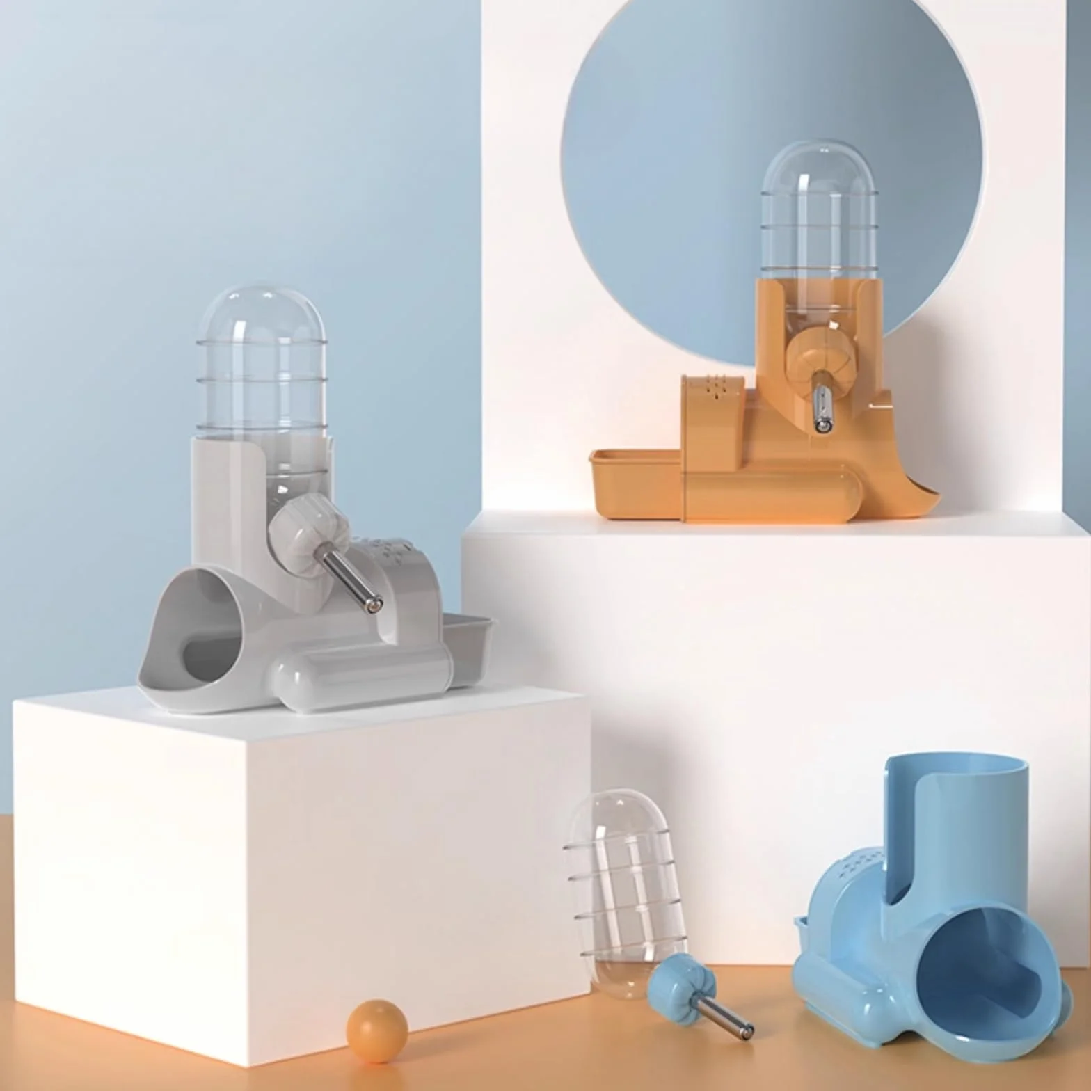 Abreuvoir pour Hamsters Suspendu avec Support Petite Bouteille d'Eau Orange