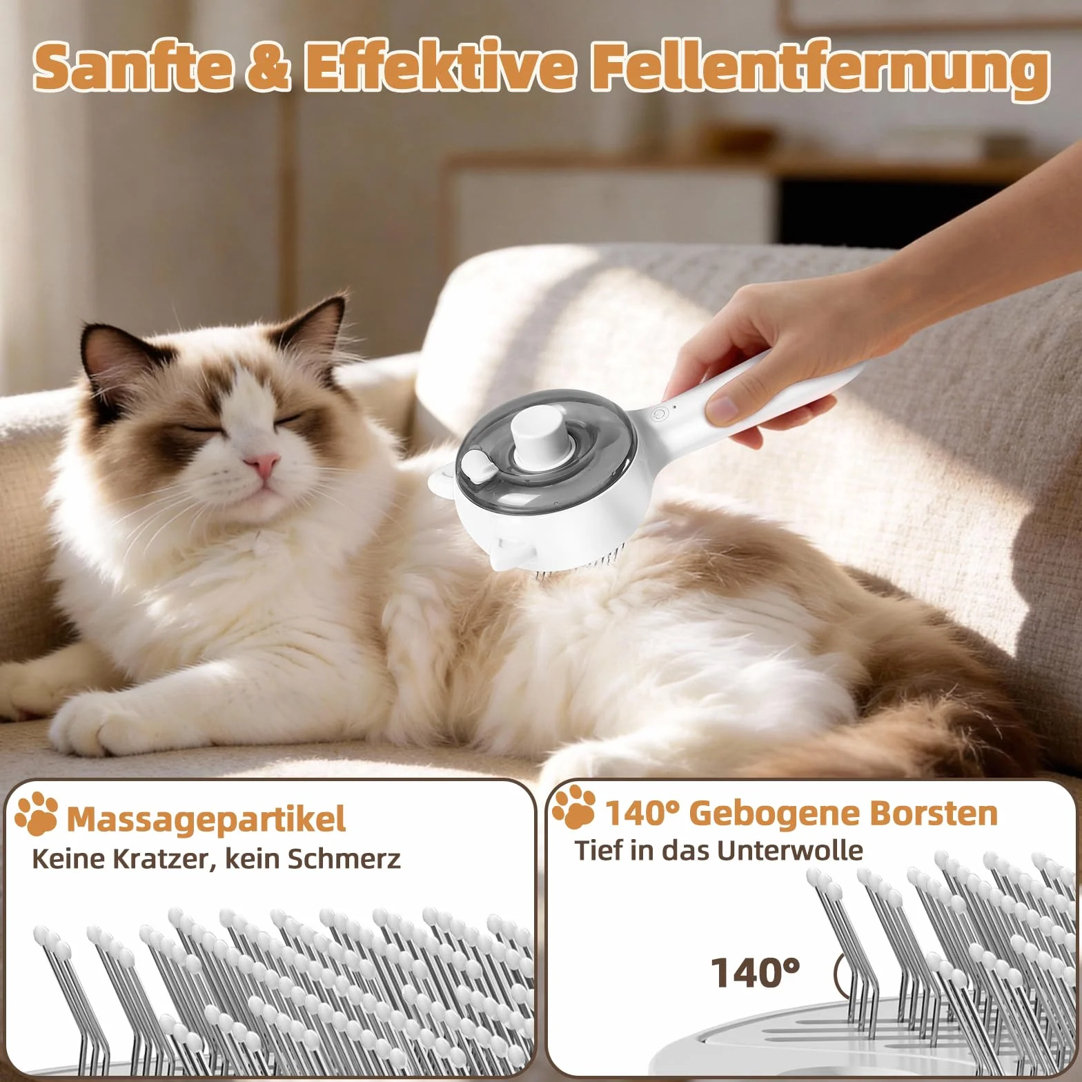 Brosse à chat à vapeur 2 en 1 Retire-Underpoil, USB rechargeable, Grand réservoir, Chiens & chats poils longs/courts