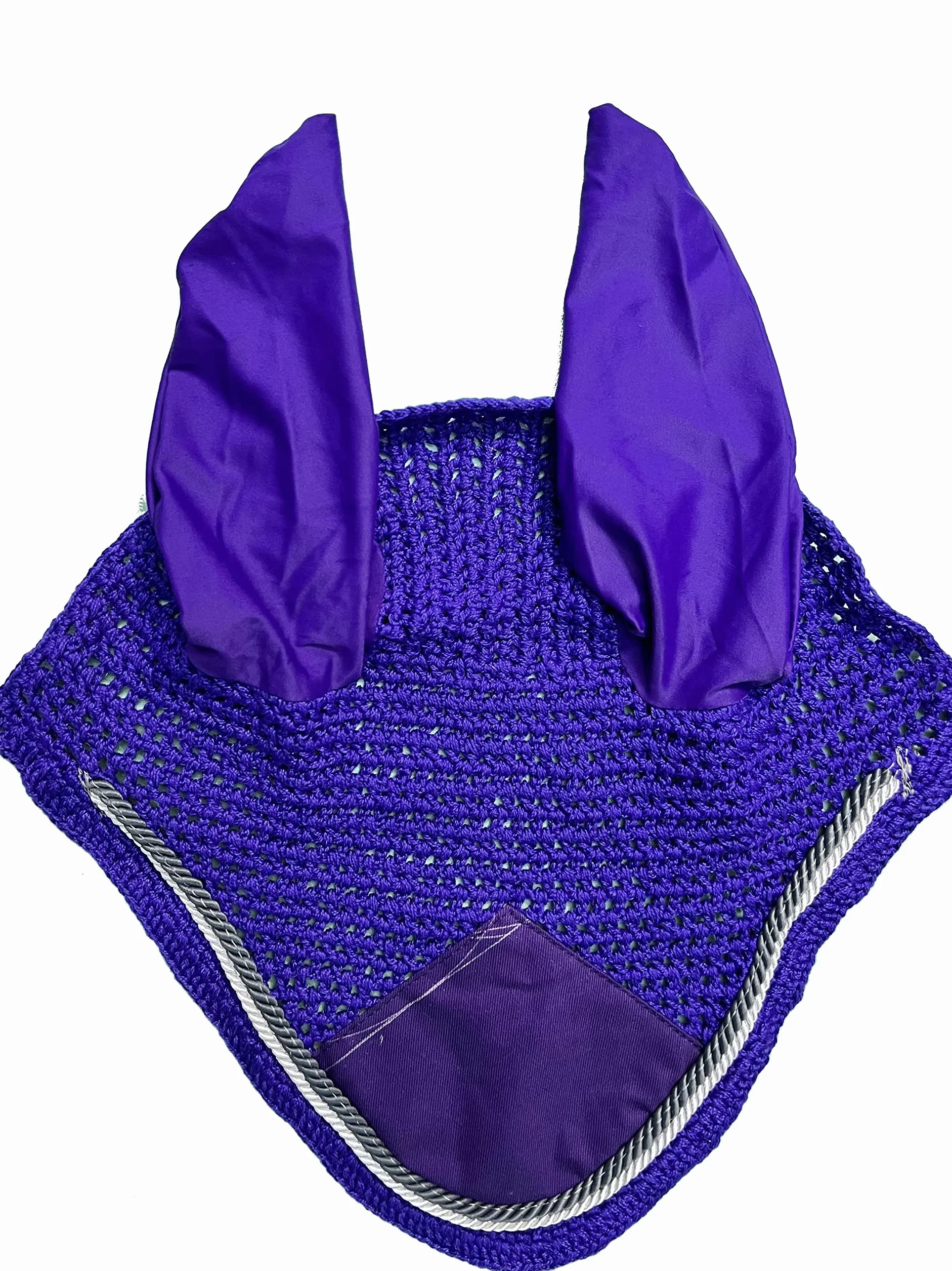 Spire Voile de protection pour cheval en coton respirant doux au crochet avec capuche pour contrôle des mouches (pony, violet/gris-blanc)