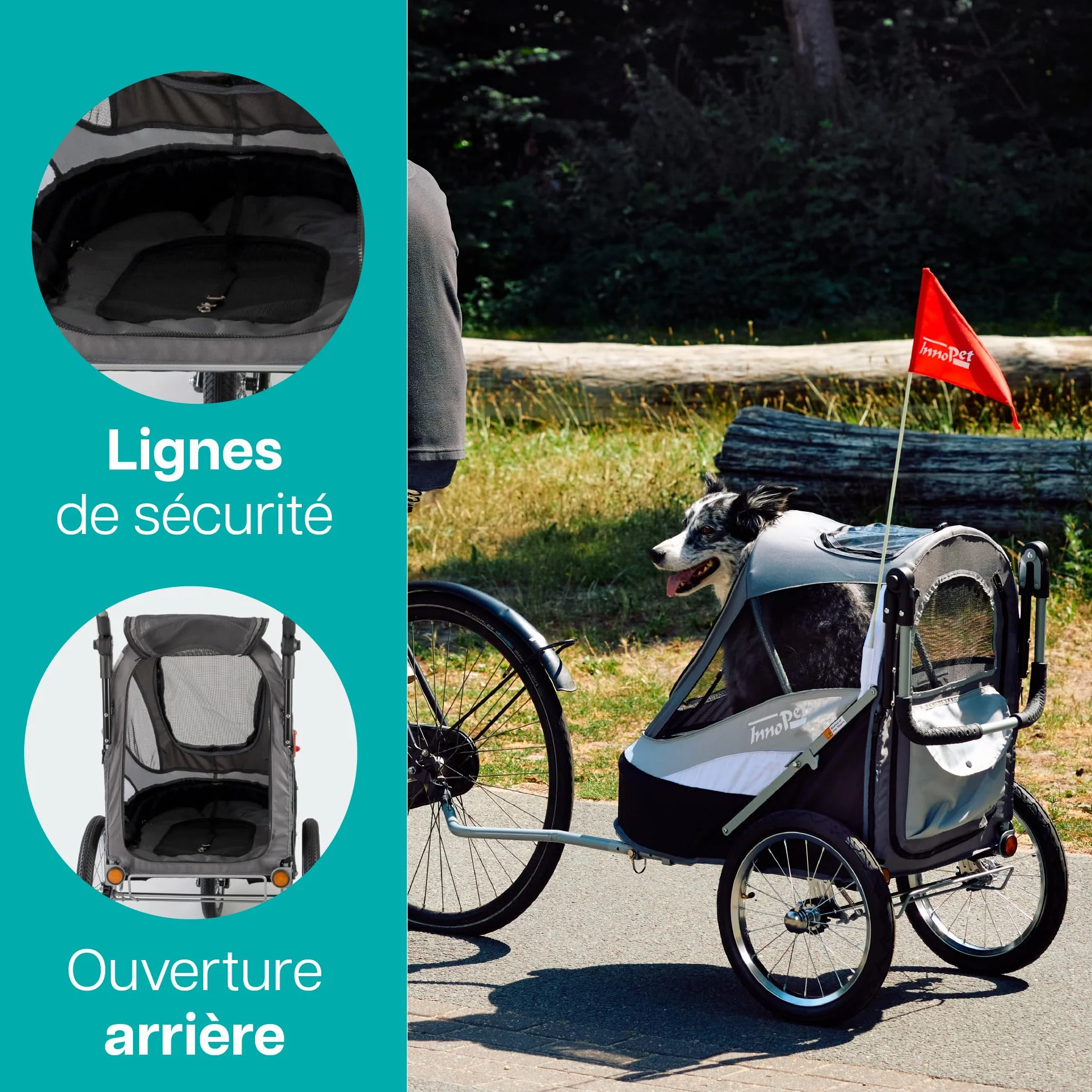 Innopet Sporty Dog Trailer Deluxe Noir/Argent - Poussette pour chien et remorque pour vélo 2 en 1, capacité 30 kg