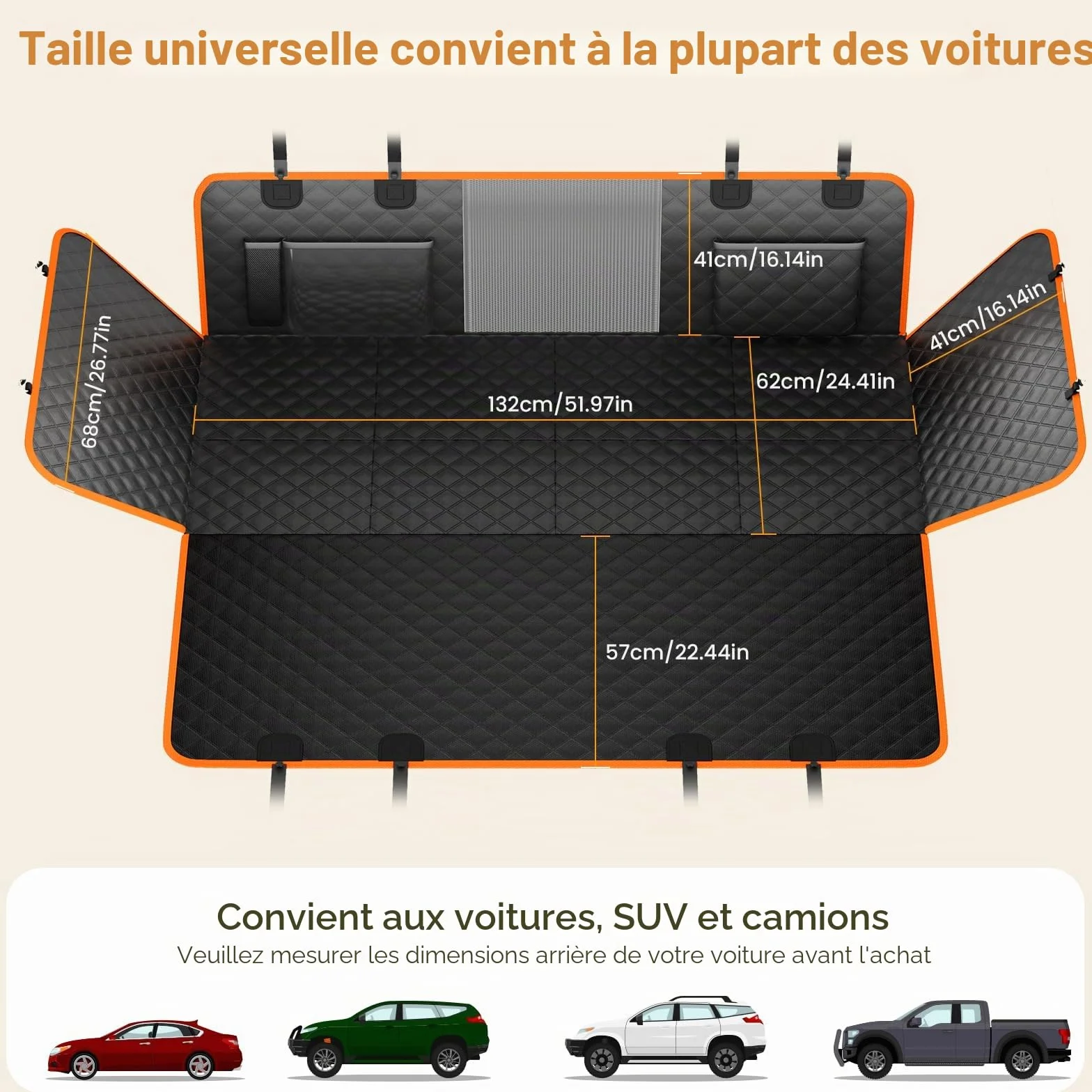Housse Voiture Chien Pecute 132x62 cm Panneaux durs Support 150 kg Couverture Complète Siège Arrière