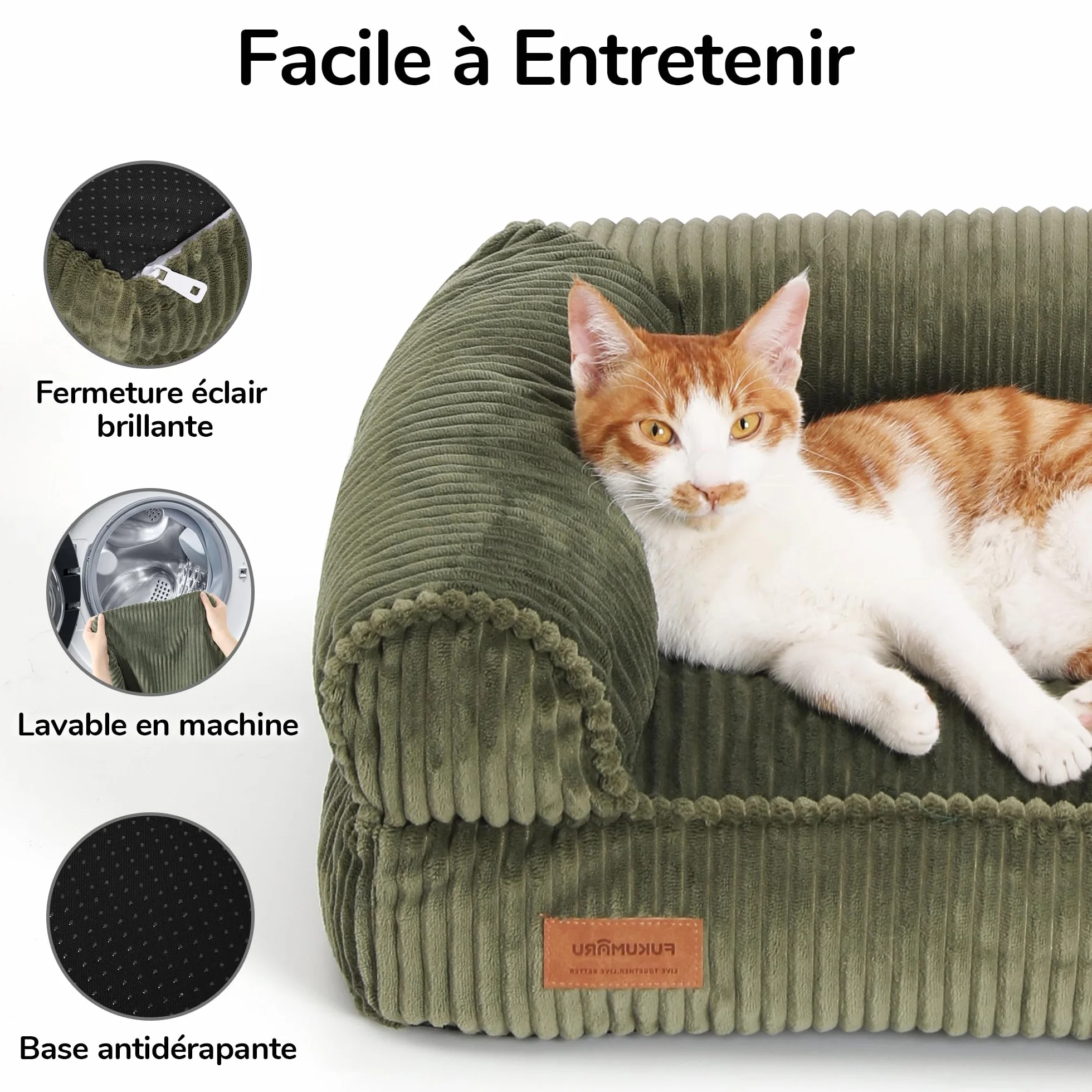 FUKUMARU Coussin Chien Dehoussable Lavable Canapé Antidérapant 72 x 52 x 22 cm Vert