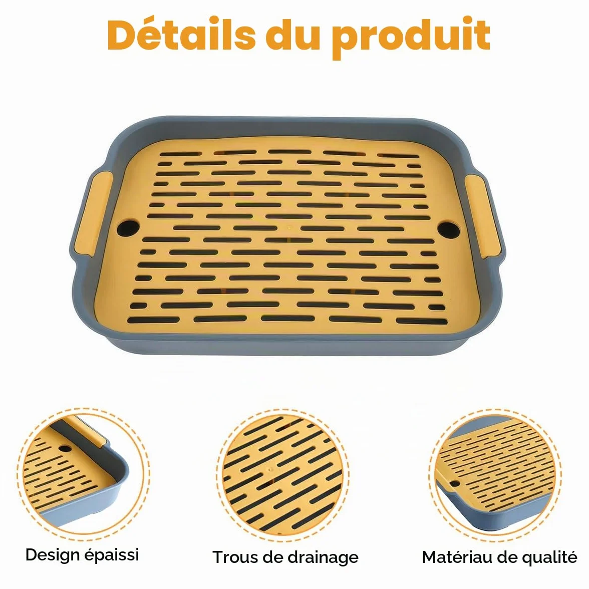 Bac Litière Rectangle pour Lapin, Hamster, Cochon d'Inde 27x18.5x4 cm Plateau avec Grille