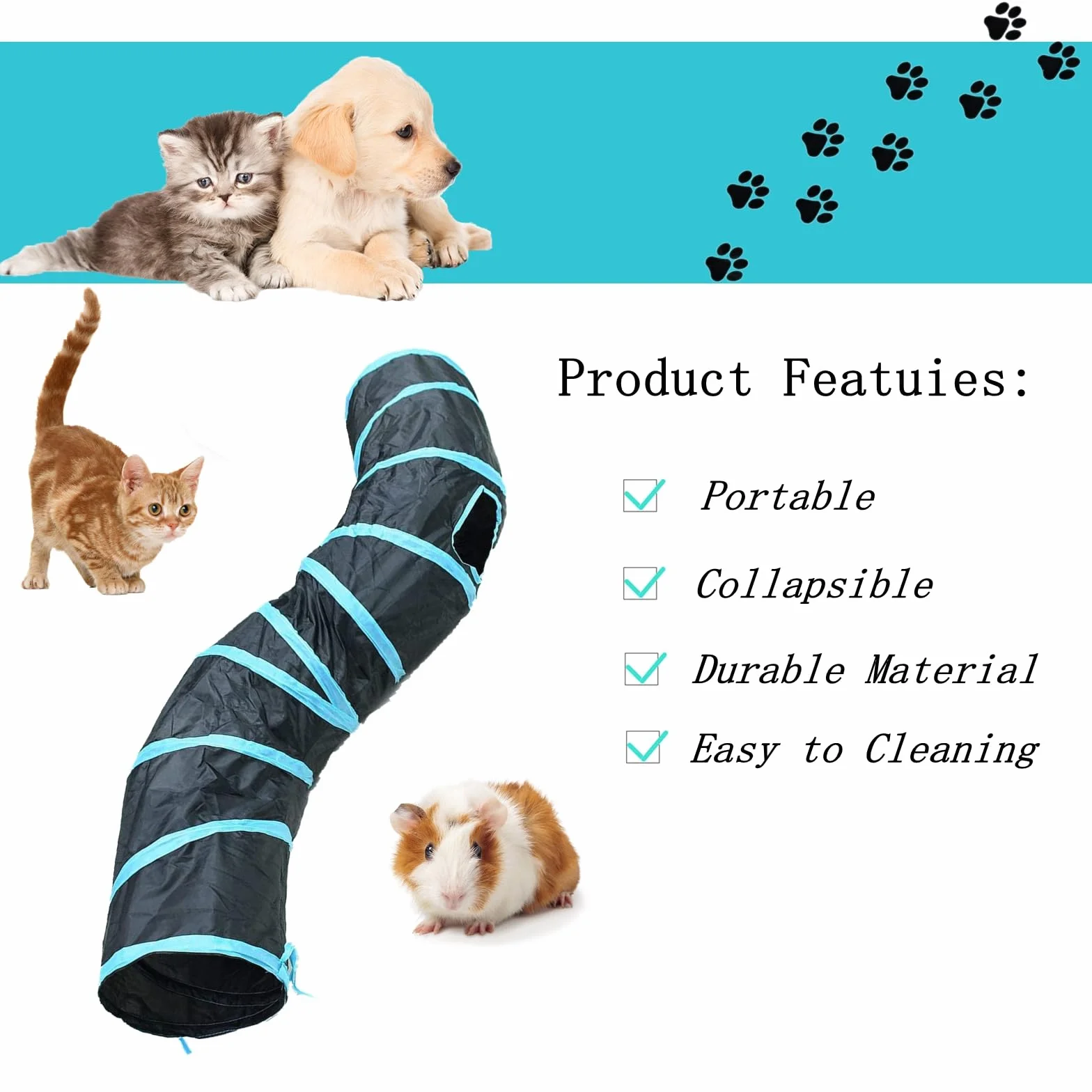 Tunnel pour Chat 2 Voies Tube de Tunnels Lapin Pliable Jouet Labyrinthe Interactif