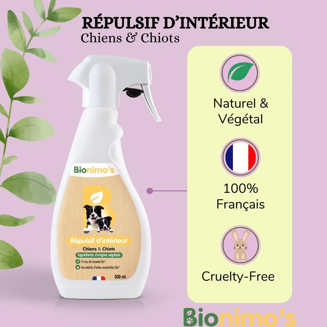 Spray Répulsif Intérieur Anti-griffes Chiens Chiots Naturel Végétal Eau Lavande Bio Huiles Essentielles Bio 100% Français