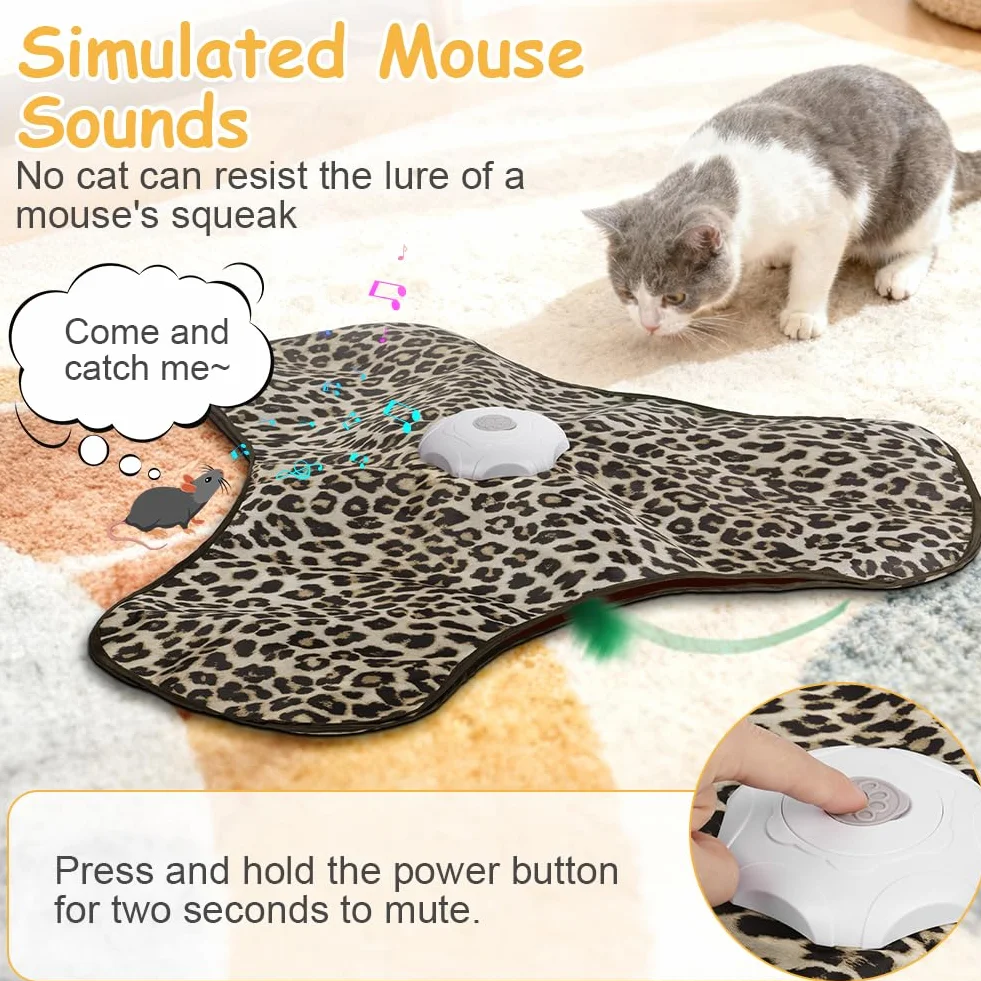 AUYAO Jouet Interactif pour Chat avec Plumes et Bruit de Souris, Rechargeable Silencieux Automatique