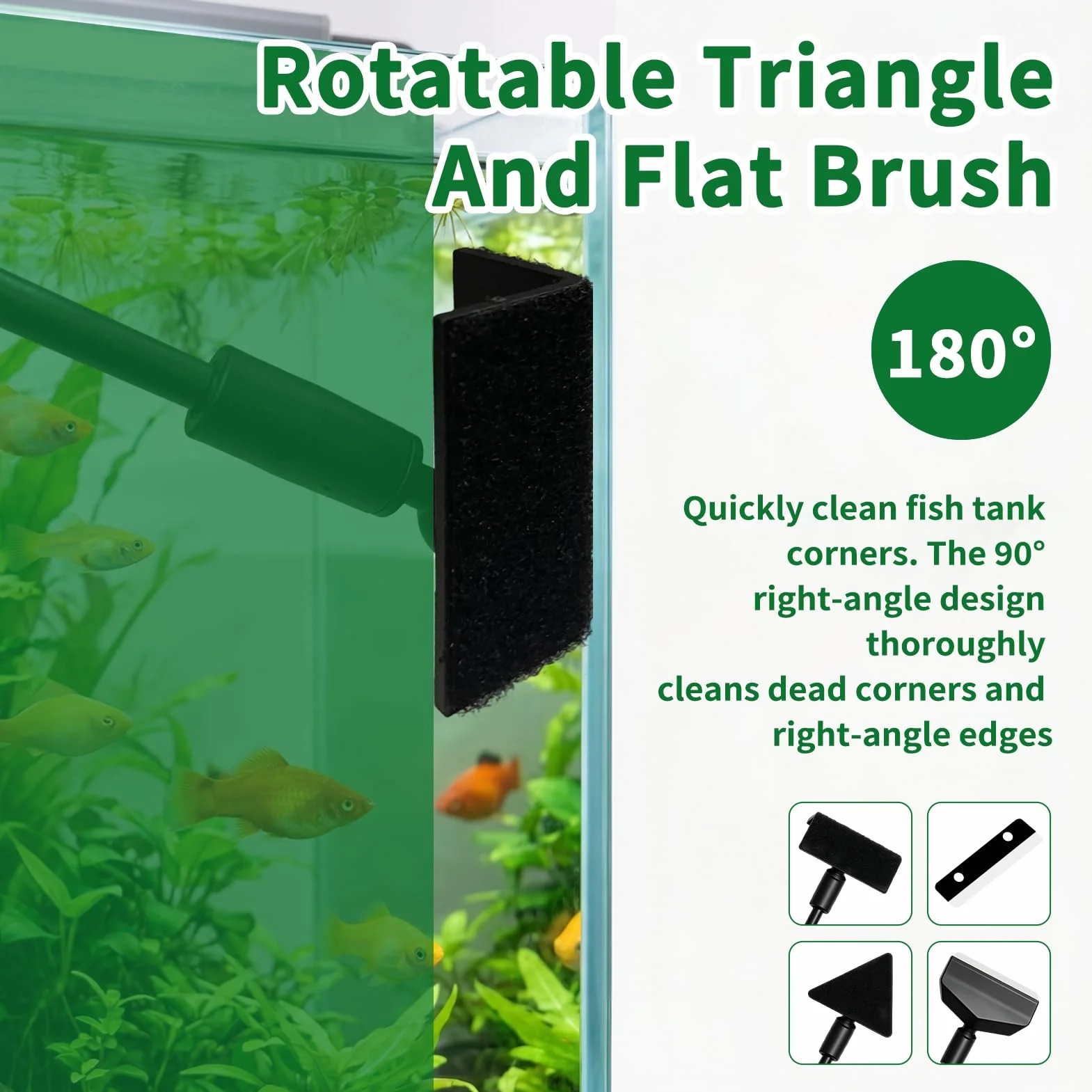 Kit Nettoyage Aquarium 3 en 1 avec Poignée Amovible Grattoir Algues Éponge