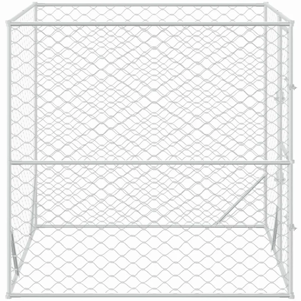 Toshilian Chenil d'extérieur pour Chien, Enclos Cage Métal Argenté 2x2x2 m Acier galvanisé