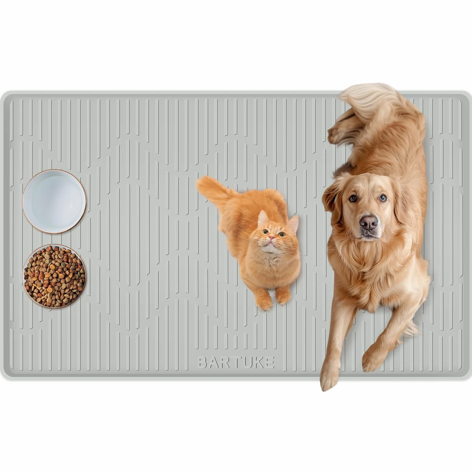 Tapis de nourriture pour chien - 101 x 56 cm - En silicone avec bord surélevé - Antidérapant - Pour nourriture et eau - Pour animaux de compagnie de petite, moyenne et grande taille