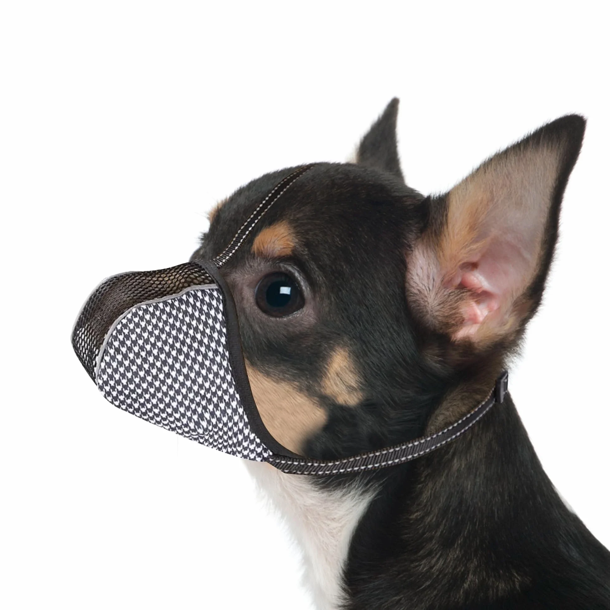 Muselière pour Chiens de très Petite Taille, en Maille Respirante, Anti-Morsure, Anti-aboiement, réfléchissante, réglable, Couverture complète pour Le toilettage et Le Balayage, Noir, XS