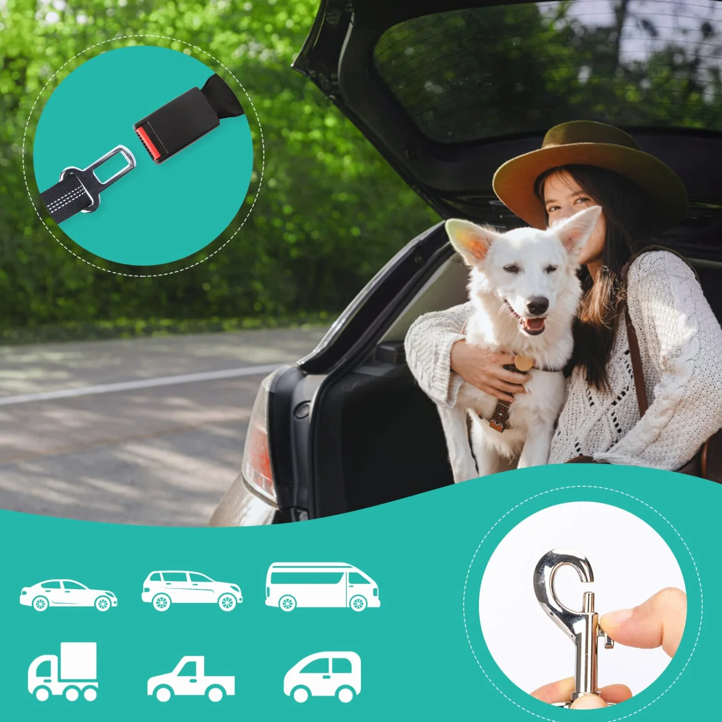 Nobleza Ceinture Voiture pour Chien, 2 Pcs Harnais avec Absorption des Chocs et Elastique Réglable, Ceinture de Sécurité en Nylon avec Bandes Réfléchissantes, 50-70cm