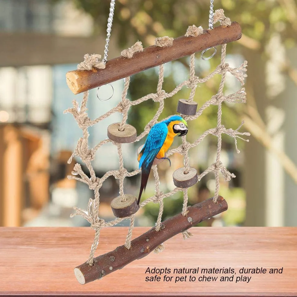 Bird Swings Hamac avec Échelle en Bois 2 Crochets Corde Tissée pour Perroquets