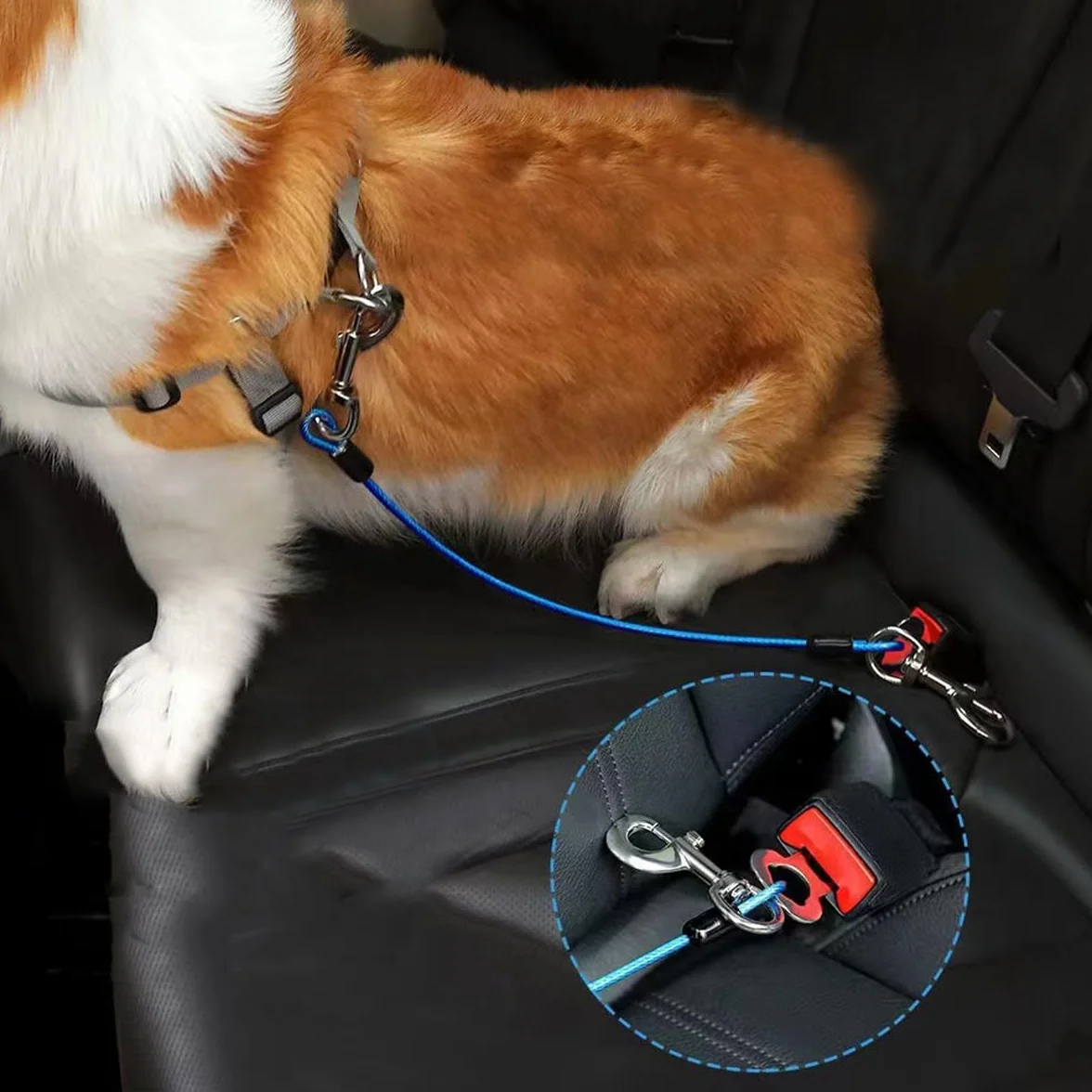 Lot de 2 ceintures de sécurité pour chien en corde d'acier pour voiture, câble d'attache sans mastication avec double clips et fixation de loquet