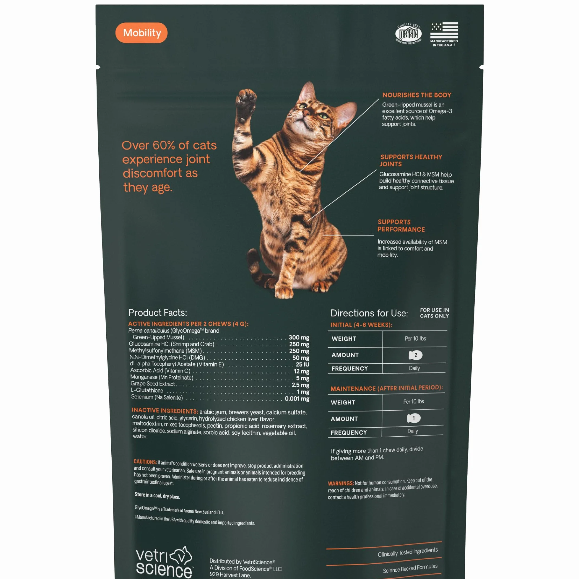 Vetri-Science Laboratories Glyco Flex 3 Complément Alimentaire pour Chats Hanche et Articulation