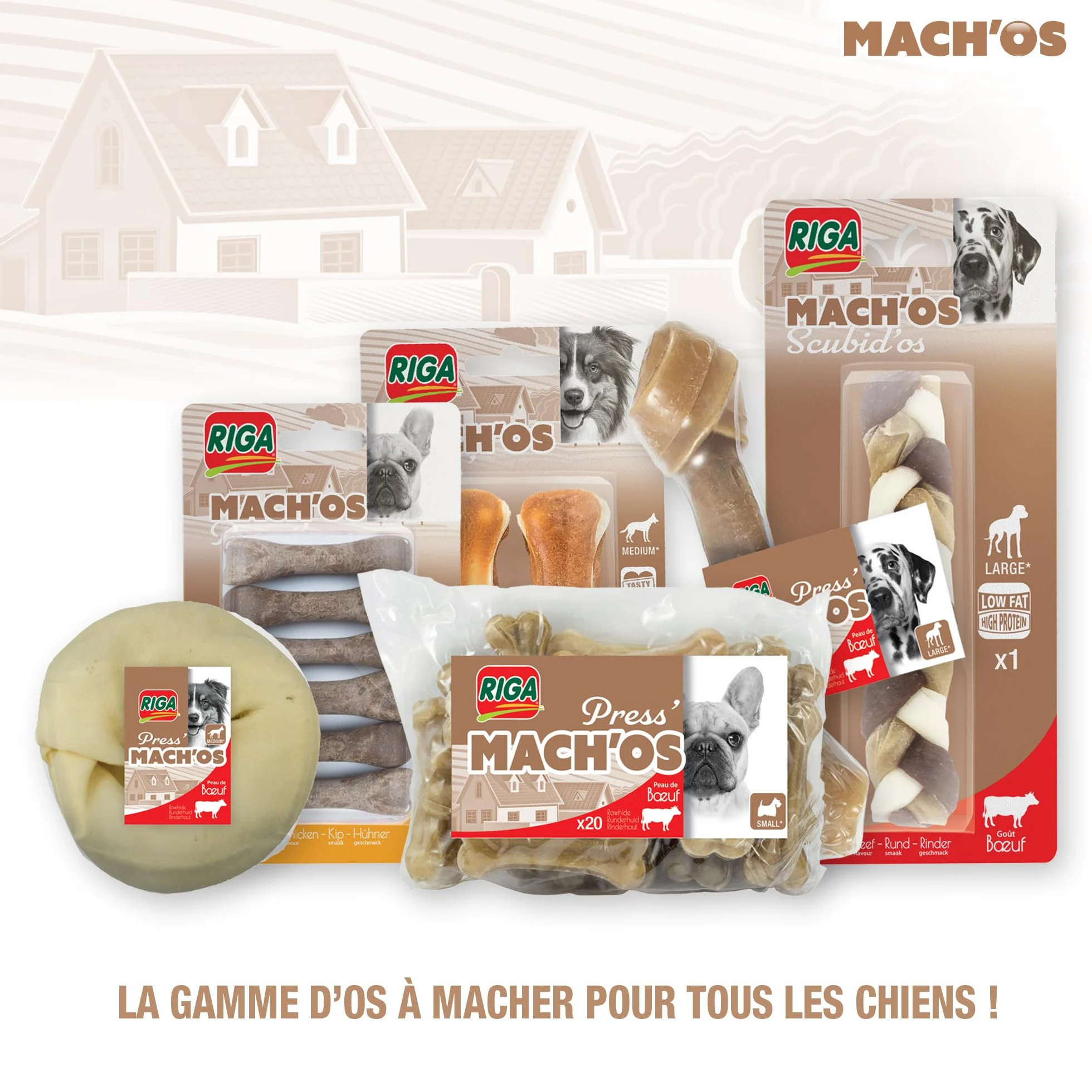 RIGA Mach'os Bon'os pour Chien S - Riche en Protéines et Calcium - Hygiène Buccale - Mastication - x6